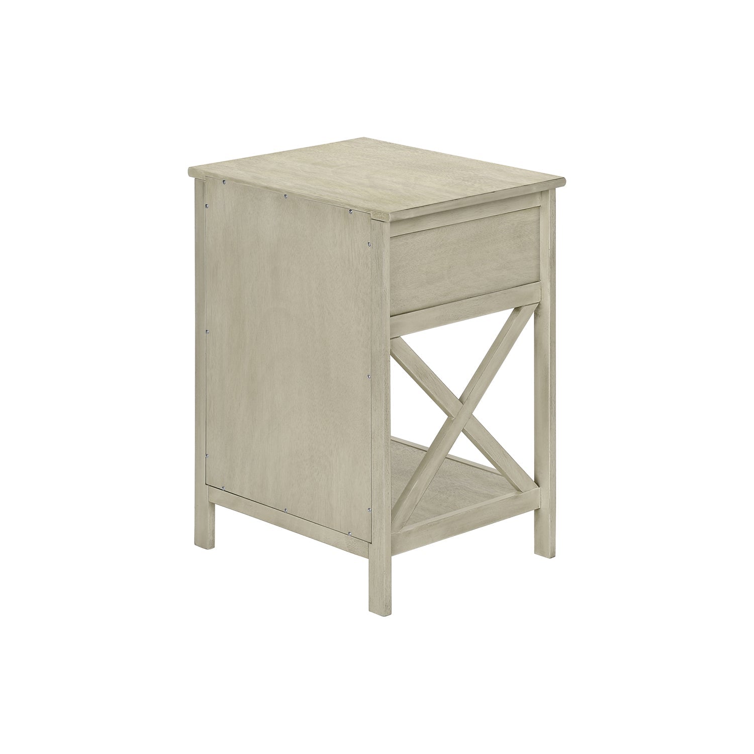 I 3984 - Table D'appoint, Bout, Table D'appoint, 2 Niveaux, Chambre À Coucher, Table De Nuit, Lampe, Tiroir De Rangement, Placage Blanc Antique, Transitionnel - Simple Boutique