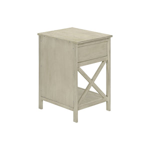 I 3984 - Table D'appoint, Bout, Table D'appoint, 2 Niveaux, Chambre À Coucher, Table De Nuit, Lampe, Tiroir De Rangement, Placage Blanc Antique, Transitionnel - Simple Boutique