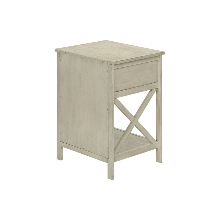 I 3984 - Table D'appoint, Bout, Table D'appoint, 2 Niveaux, Chambre À Coucher, Table De Nuit, Lampe, Tiroir De Rangement, Placage Blanc Antique, Transitionnel - Simple Boutique