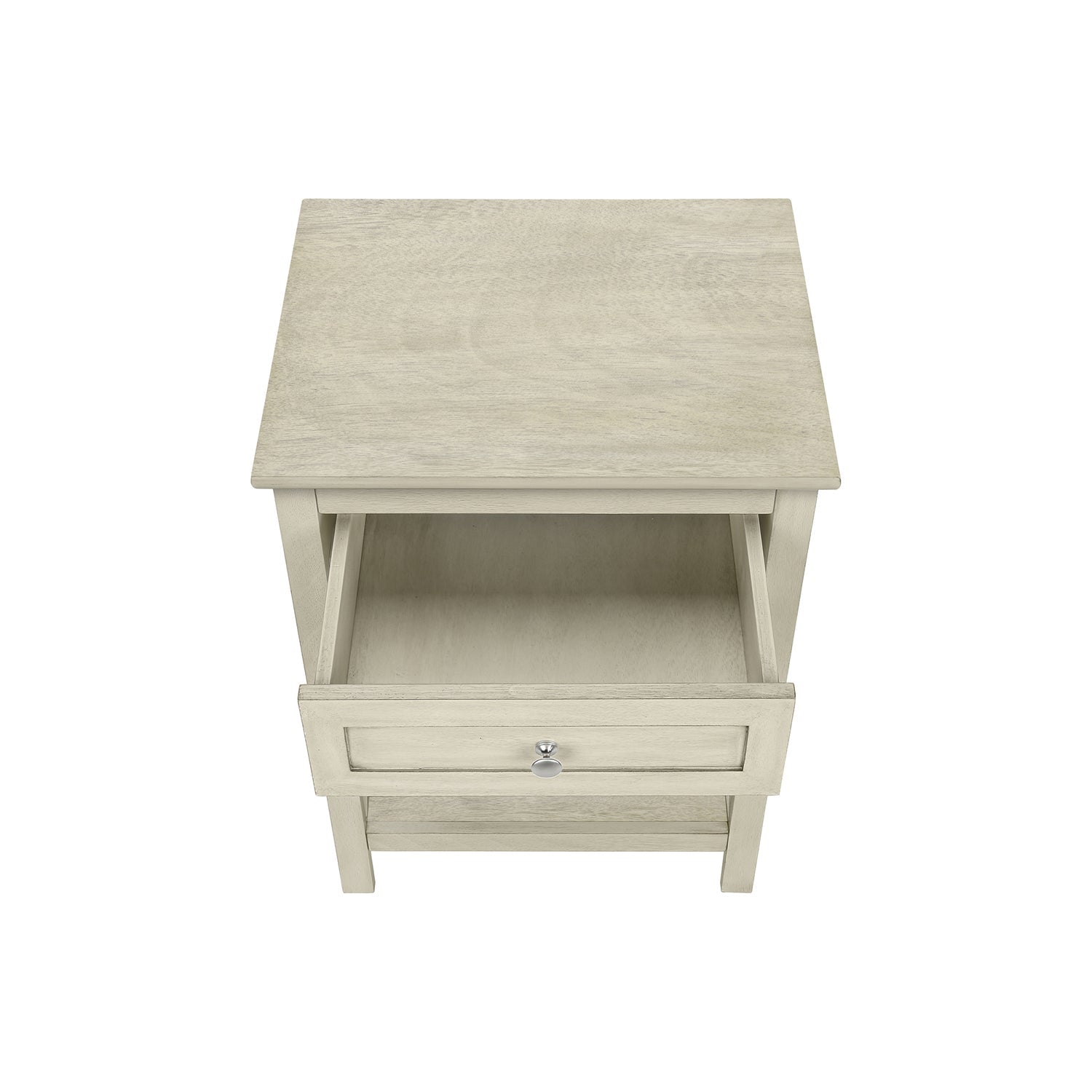 I 3984 - Table D'appoint, Bout, Table D'appoint, 2 Niveaux, Chambre À Coucher, Table De Nuit, Lampe, Tiroir De Rangement, Placage Blanc Antique, Transitionnel - Simple Boutique