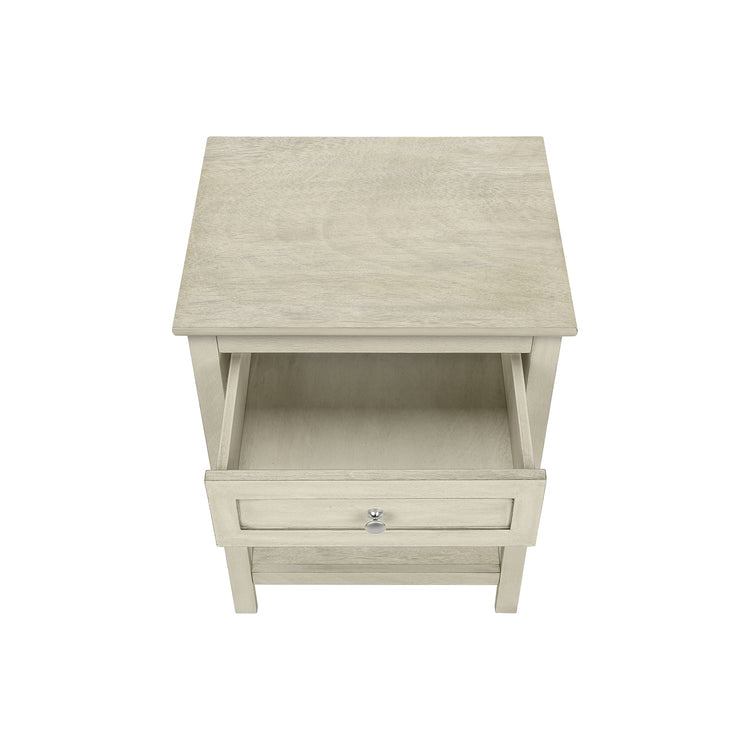 I 3984 - Table D'appoint, Bout, Table D'appoint, 2 Niveaux, Chambre À Coucher, Table De Nuit, Lampe, Tiroir De Rangement, Placage Blanc Antique, Transitionnel - Simple Boutique