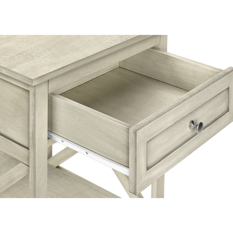 I 3984 - Table D'appoint, Bout, Table D'appoint, 2 Niveaux, Chambre À Coucher, Table De Nuit, Lampe, Tiroir De Rangement, Placage Blanc Antique, Transitionnel - Simple Boutique