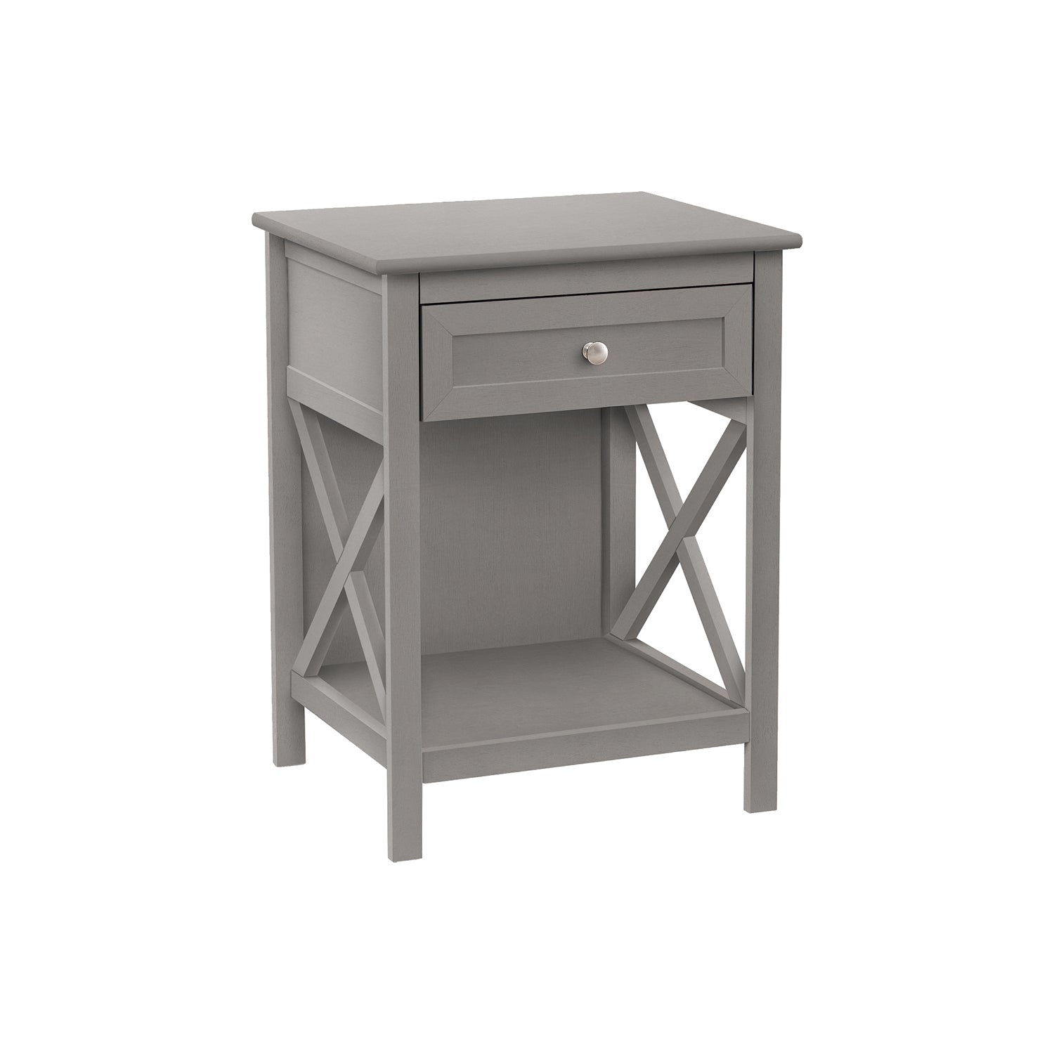 I 3985 - Table D'appoint, Bout, Table D'appoint, 2 Niveaux, Chambre À Coucher, Table De Nuit, Lampe, Tiroir De Rangement, Placage Gris Antique, Transitionnel - Simple Boutique