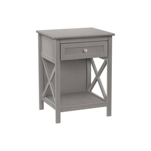 I 3985 - Table D'appoint, Bout, Table D'appoint, 2 Niveaux, Chambre À Coucher, Table De Nuit, Lampe, Tiroir De Rangement, Placage Gris Antique, Transitionnel - Simple Boutique
