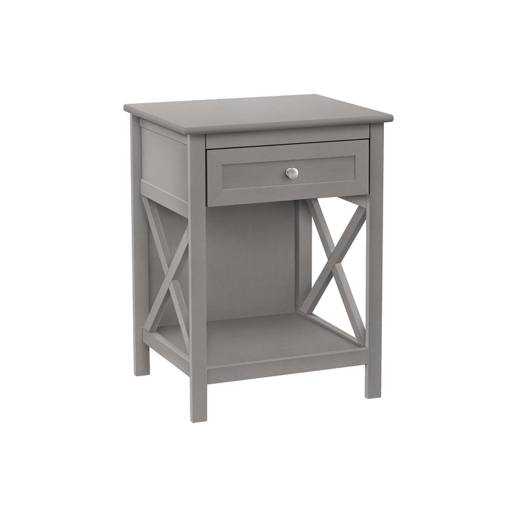 I 3985 - Table D'appoint, Bout, Table D'appoint, 2 Niveaux, Chambre À Coucher, Table De Nuit, Lampe, Tiroir De Rangement, Placage Gris Antique, Transitionnel - Simple Boutique