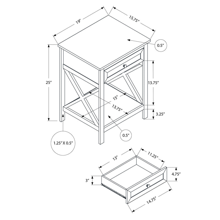 I 3986 - Table D'appoint, Bout, Table D'appoint, 2 Niveaux, Chambre À Coucher, Table De Nuit, Lampe, Tiroir De Rangement, Placage Noir, Transitionnel - Simple Boutique