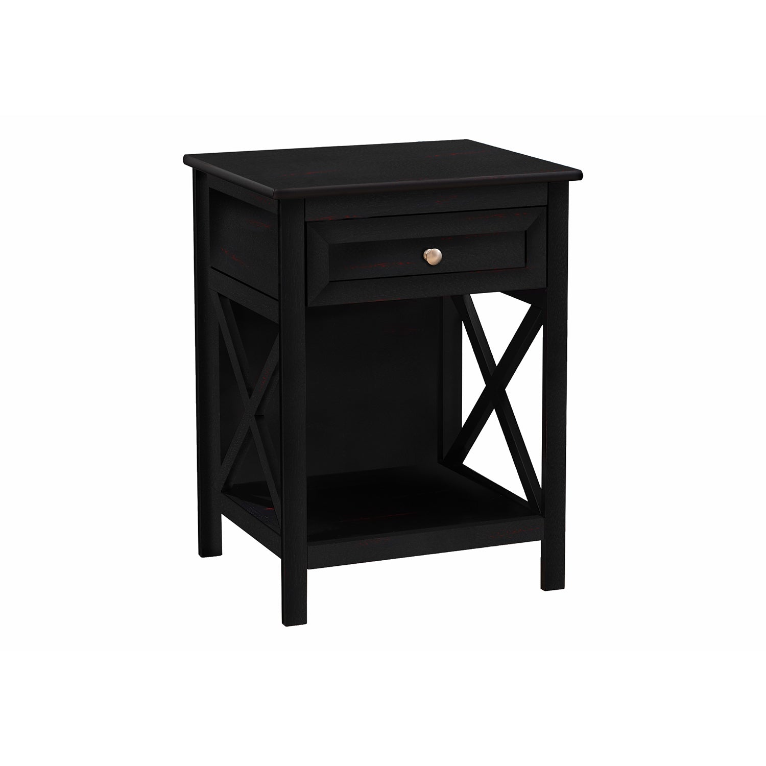 I 3986 - Table D'appoint, Bout, Table D'appoint, 2 Niveaux, Chambre À Coucher, Table De Nuit, Lampe, Tiroir De Rangement, Placage Noir, Transitionnel - Simple Boutique