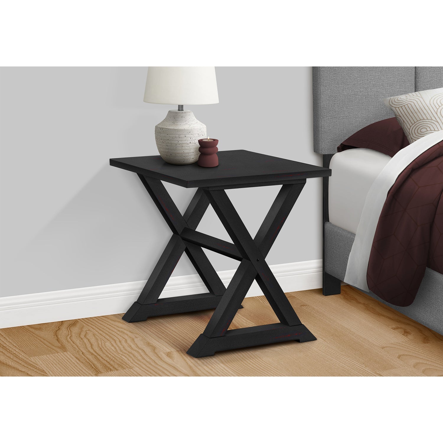I 3987 - Table D'appoint, Bout, Table D'appoint, Carré, Table De Nuit, Chambre À Coucher, Lampe, Placage Noir, Transitionnel - Simple Boutique