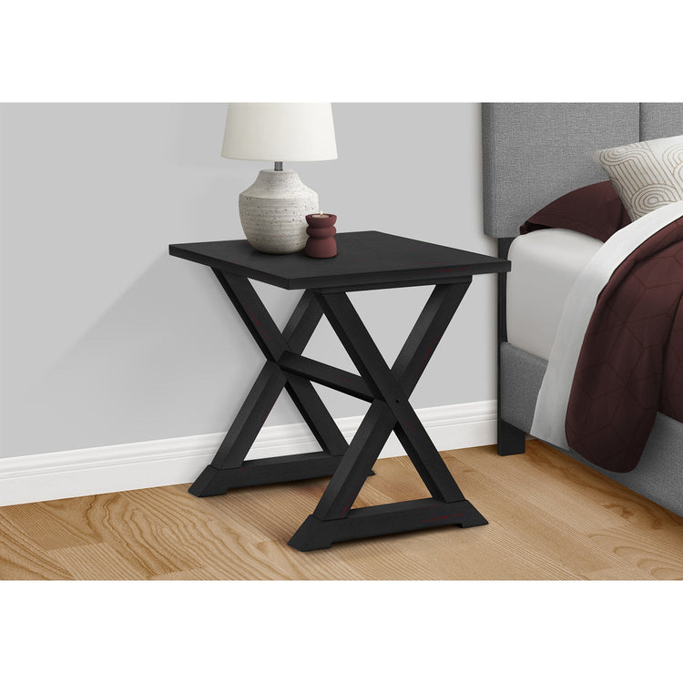 I 3987 - Table D'appoint, Bout, Table D'appoint, Carré, Table De Nuit, Chambre À Coucher, Lampe, Placage Noir, Transitionnel - Simple Boutique