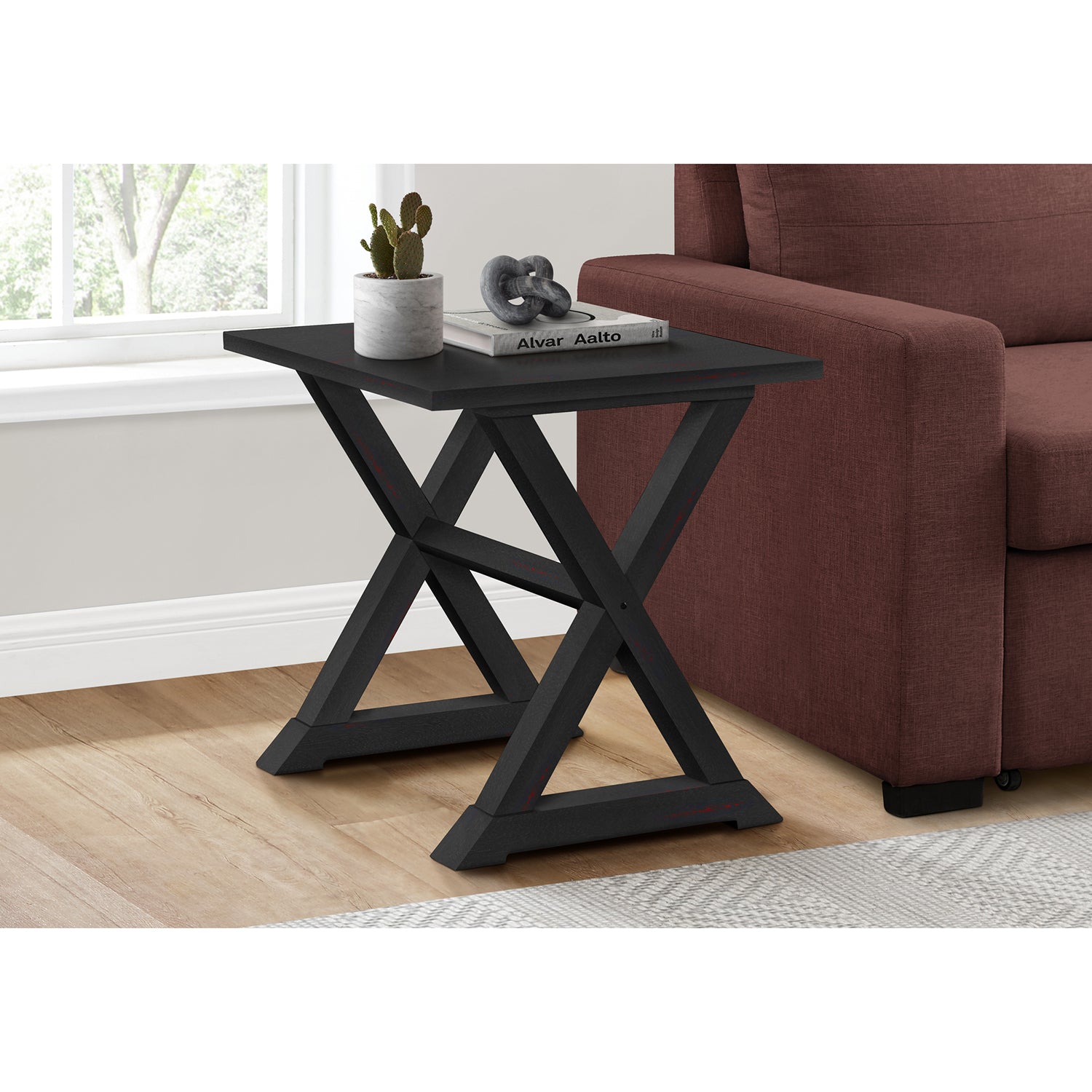 I 3987 - Table D'appoint, Bout, Table D'appoint, Carré, Table De Nuit, Chambre À Coucher, Lampe, Placage Noir, Transitionnel - Simple Boutique
