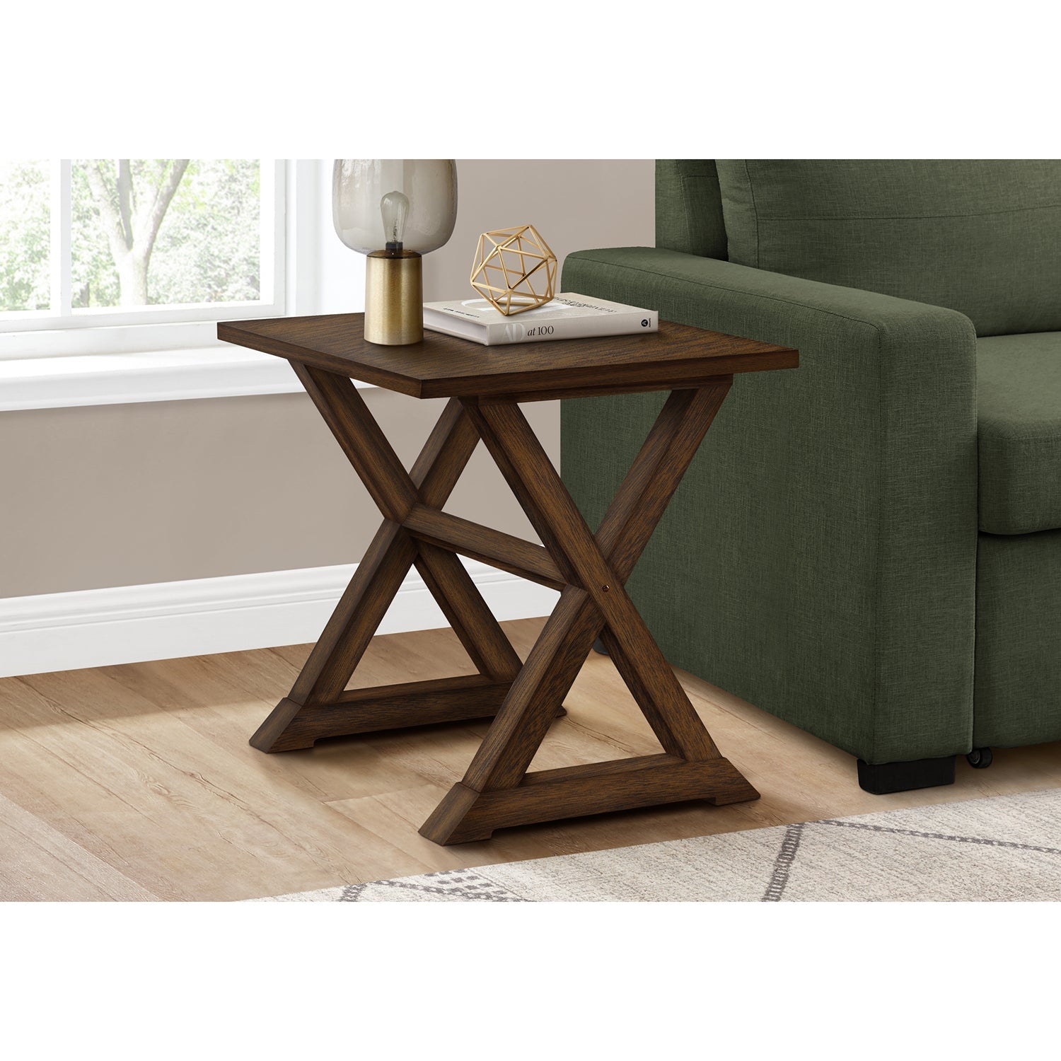 I 3988 - Table D'appoint, Bout, Table D'appoint, Carré, Table De Nuit, Chambre À Coucher, Lampe, Placage Brun, Transitionnel - Simple Boutique