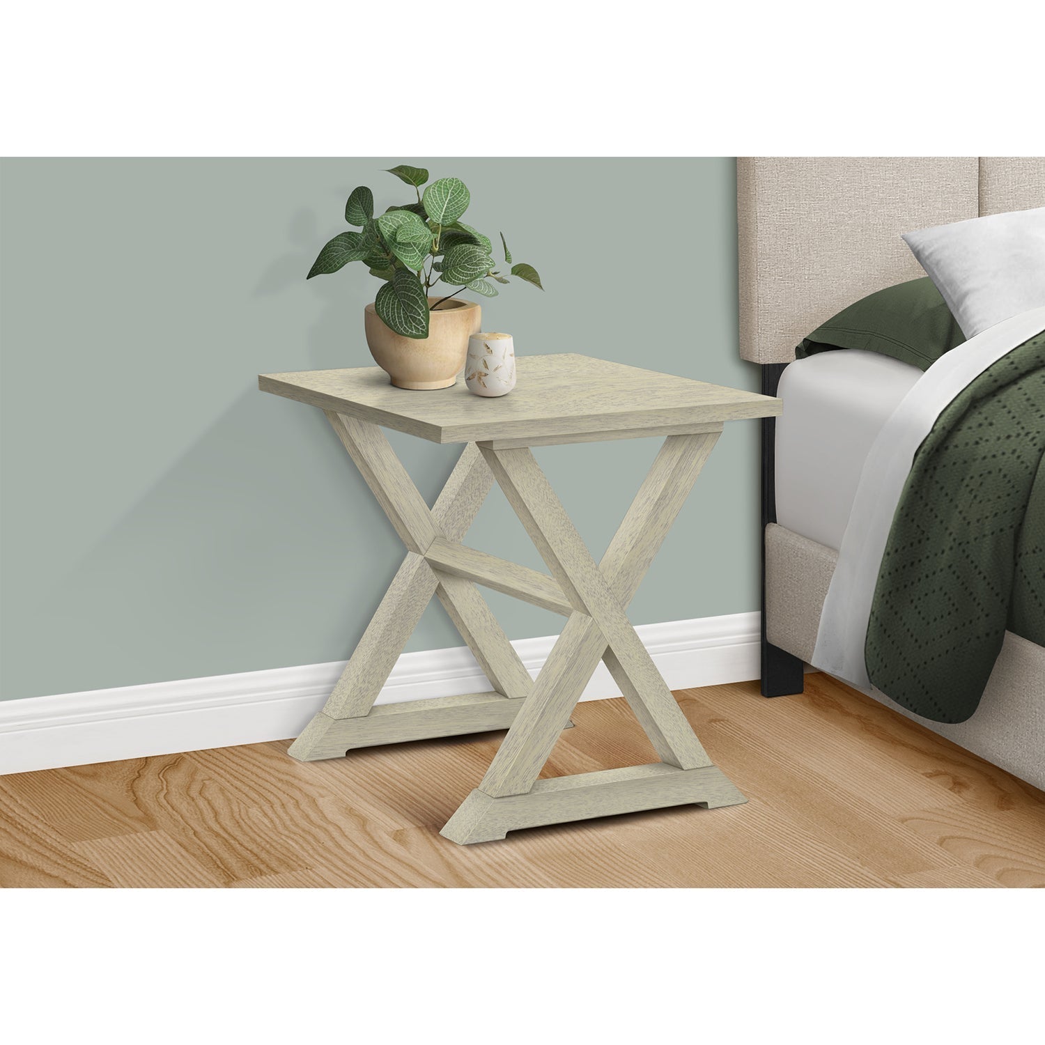 I 3989 - Table D'appoint, Bout, Table D'appoint, Carré, Table De Nuit, Chambre À Coucher, Lampe, Placage Blanc Antique, Transitionnel - Simple Boutique