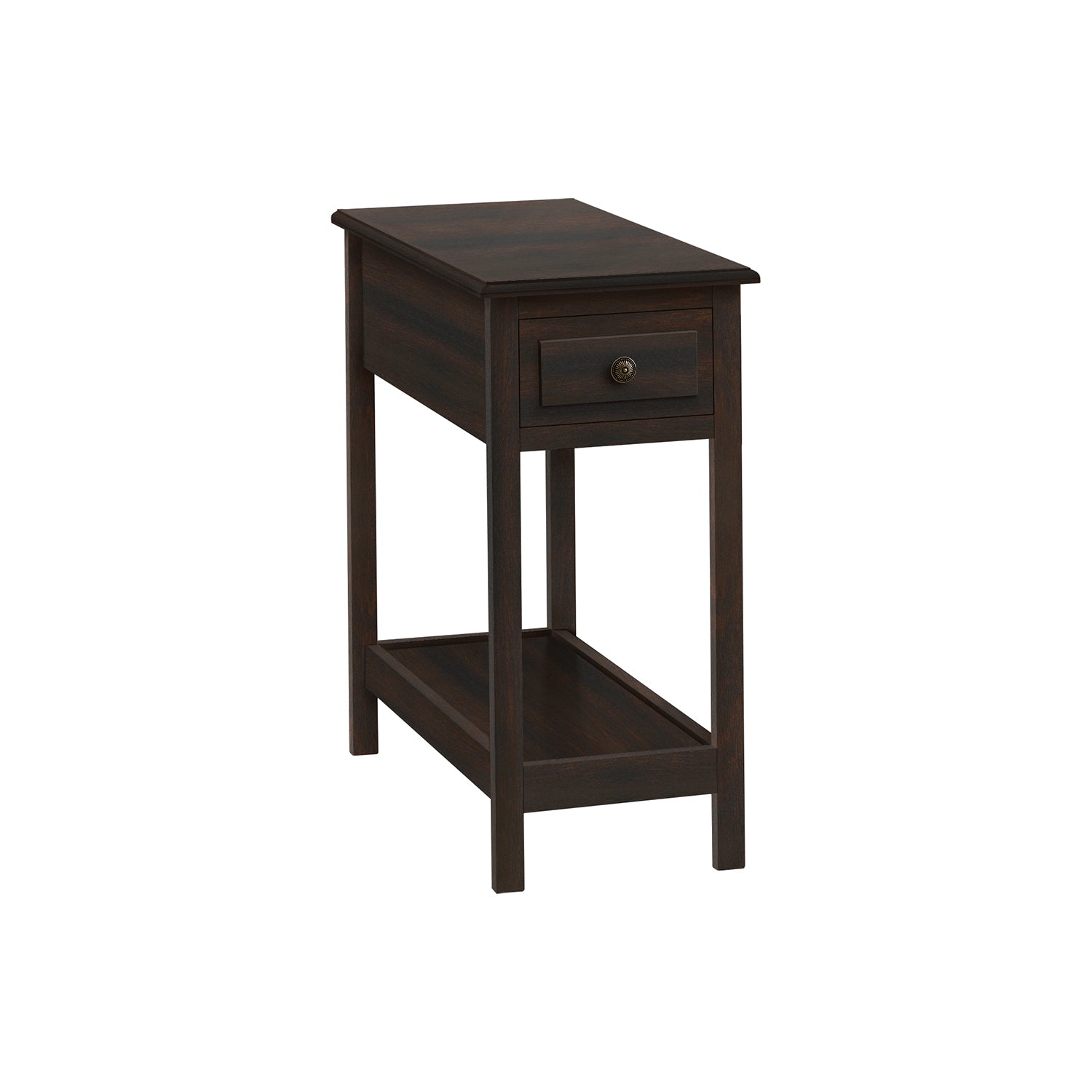 I 3990 - Table D'appoint, 2 Niveaux, Bout, Table D'appoint, Étroit, Table De Nuit, Chambre À Coucher, Tiroir De Rangement, Lampe, Placage Brun, Transitionnel - Simple Boutique