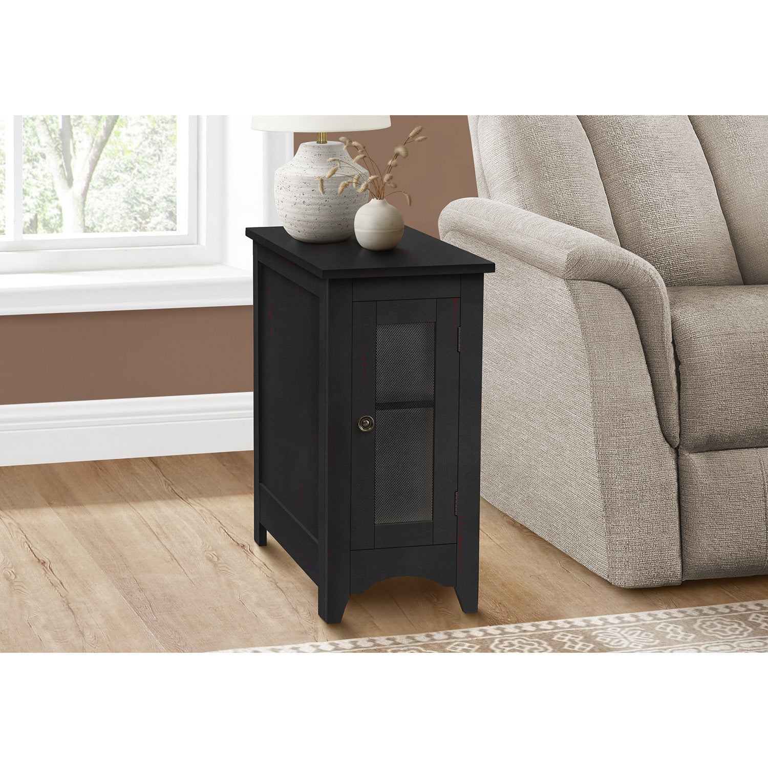 I 3995 - Table D'appoint, Bout, Table D'appoint, Étroit, Table De Nuit, Chambre À Coucher, Lampe, Rangement, Placage Noir, Transitionnel - Simple Boutique