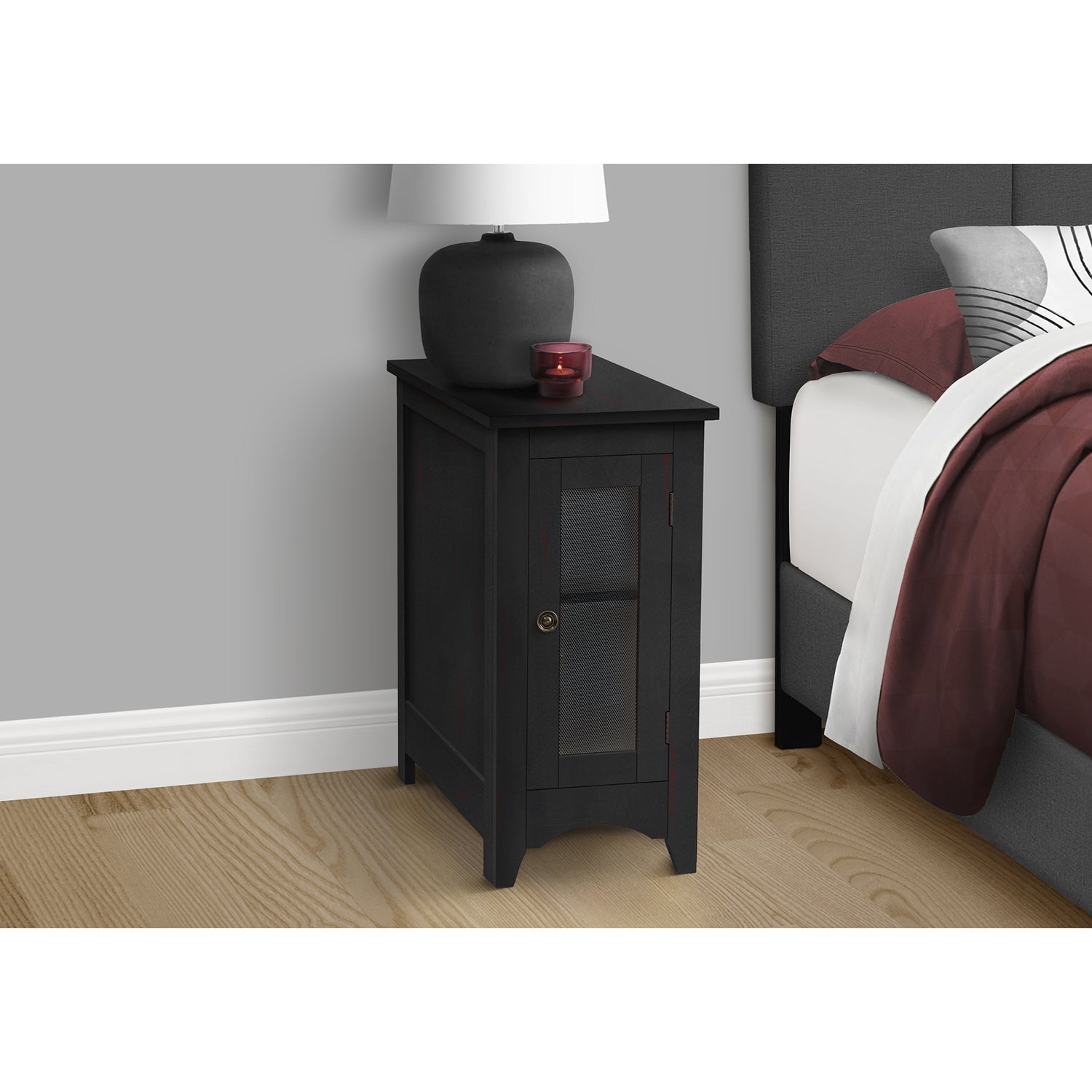 I 3995 - Table D'appoint, Bout, Table D'appoint, Étroit, Table De Nuit, Chambre À Coucher, Lampe, Rangement, Placage Noir, Transitionnel - Simple Boutique