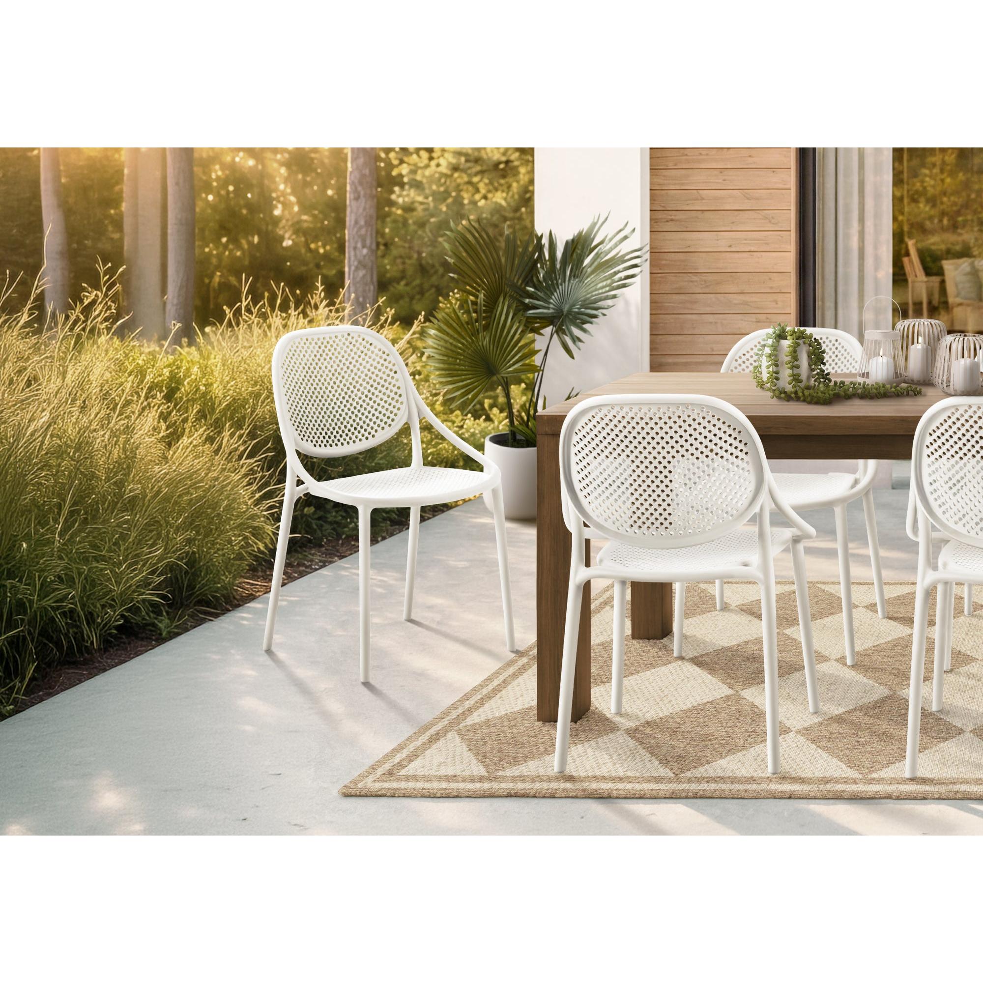 I 4015 - Chaise D'exterieur, 32''H, Chaise Empilable Avec Accoudoirs Pour Salle À Manger, Chaises De Patio, , Blanc, Contemporain, Moderne - Simple Boutique