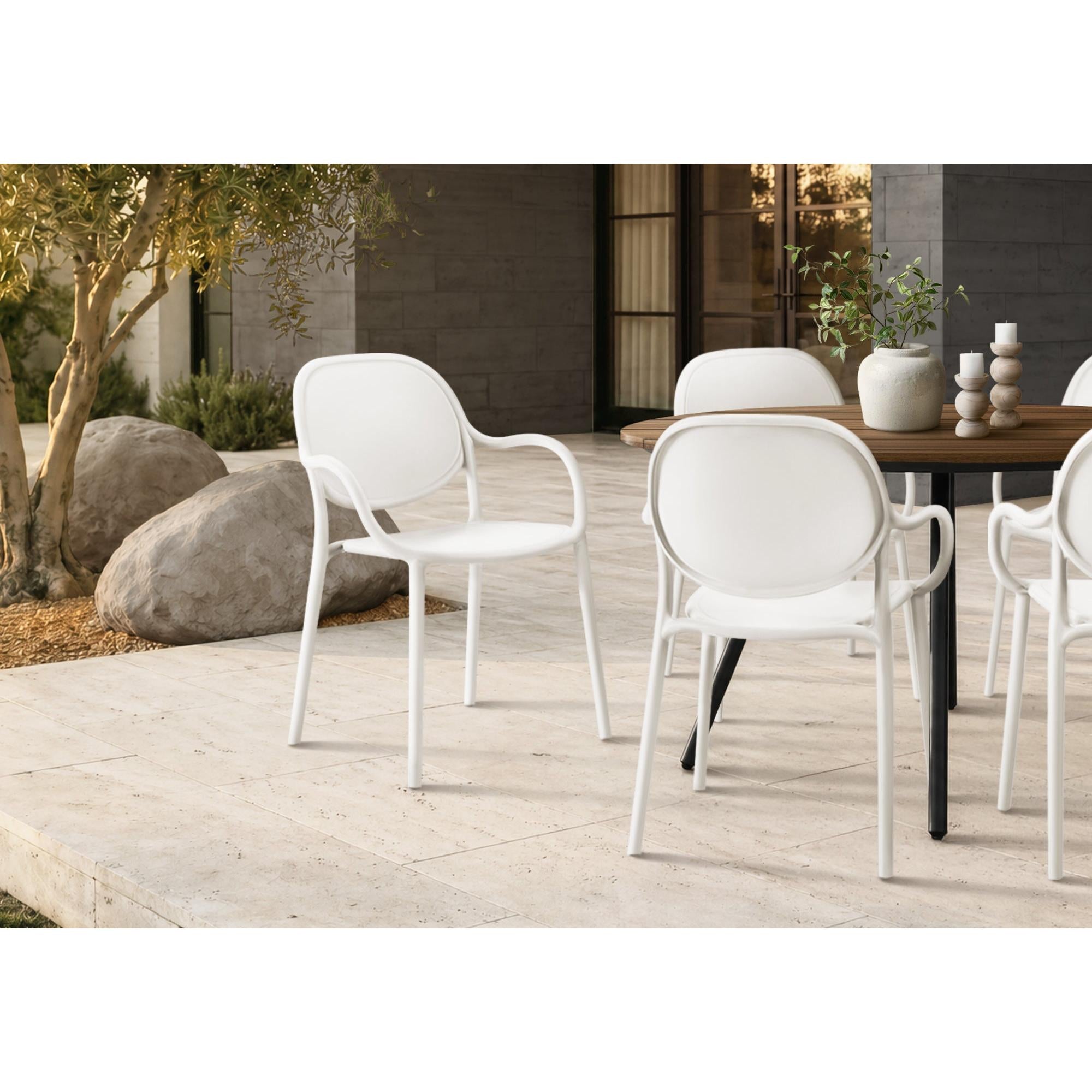 I 4020 - Chaise D'exterieur, 32''H, Chaise Empilable Avec Accoudoirs Pour Salle À Manger, Chaises De Patio, , Blanc, Contemporain, Moderne - Simple Boutique