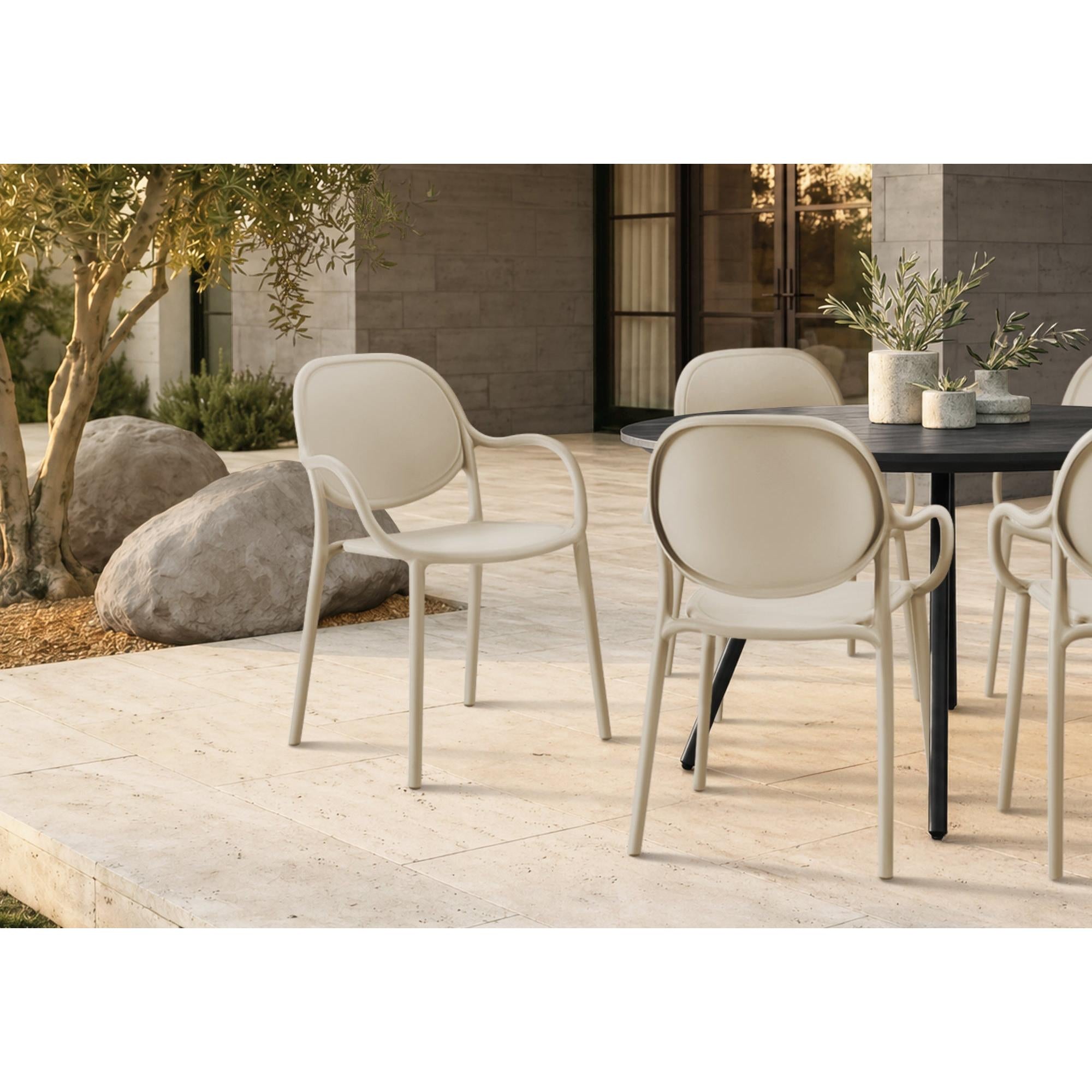 I 4022 - Chaise D'exterieur, 32''H, Chaise Empilable Avec Accoudoirs Pour Salle À Manger, Chaises De Patio, , Contemporain, Moderne - Simple Boutique