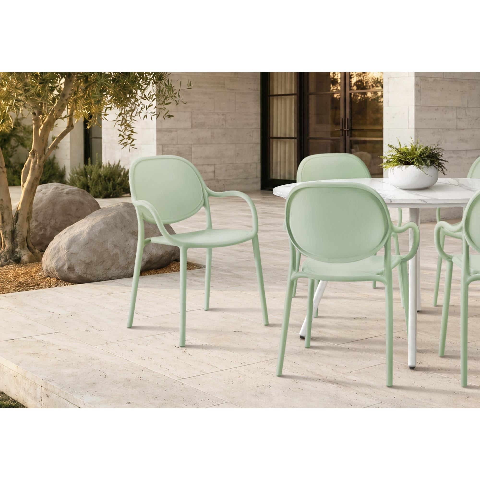 I 4023 - Chaise D'exterieur, 32''H, Chaise Empilable Avec Accoudoirs Pour Salle À Manger, Chaises De Patio, , Vert D'eau, Contemporain, Moderne - Simple Boutique