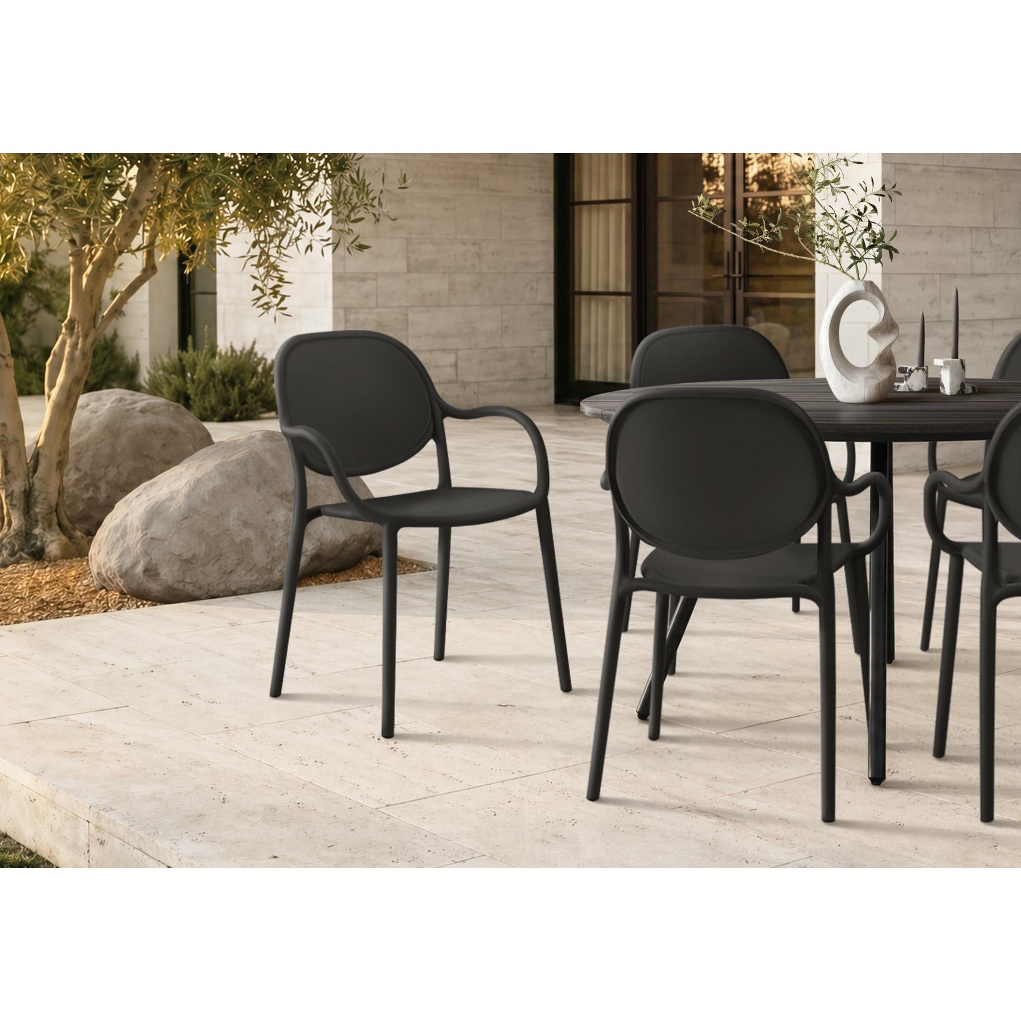 I 4024 - Chaise D'exterieur, 32''H, Chaise Empilable Avec Accoudoirs Pour Salle À Manger, Chaises De Patio, , Noir, Contemporain, Moderne - Simple Boutique