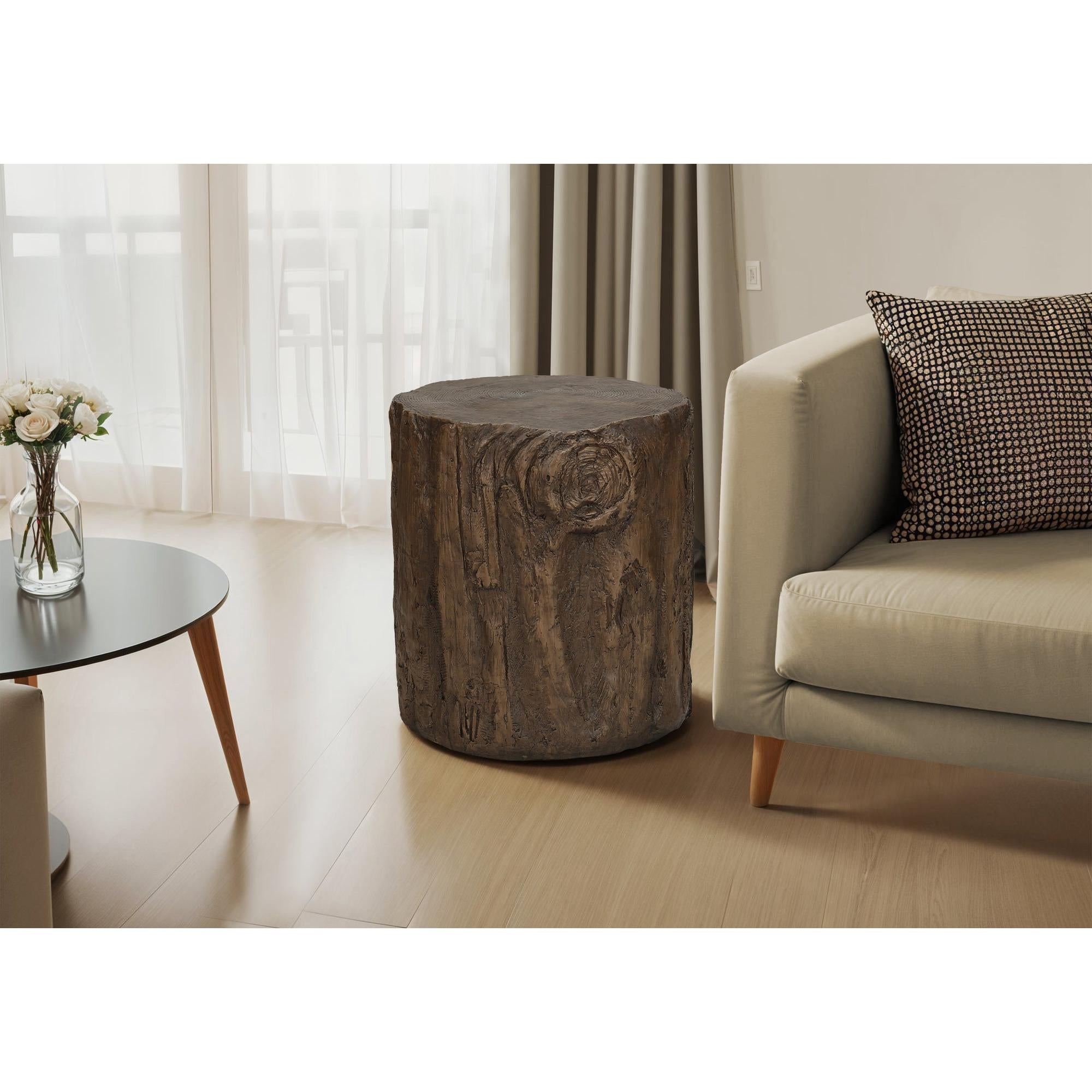 I 4123 - Table D'appoint, 25''H, Intérieur Ou Extérieur, Tambour, Bout, Table De Nuit, Rond, Table D'appoint, Salon, Chambre À Coucher, Noix, Contemporain, Moderne - Simple Boutique