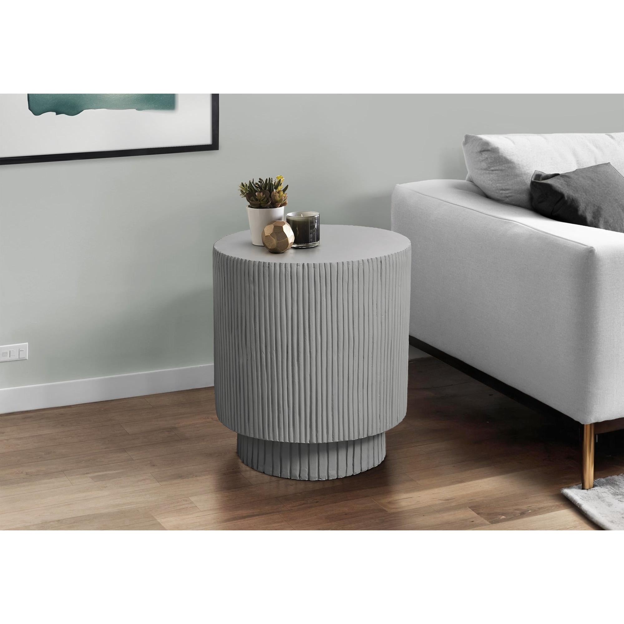 I 4148 - Table D'appoint, 25''H, Intérieur Ou Extérieur, Chambre À Coucher, Bout, Salon, Table De Nuit, Rond, Table D'appoint, Gris, Contemporain, Moderne - Simple Boutique