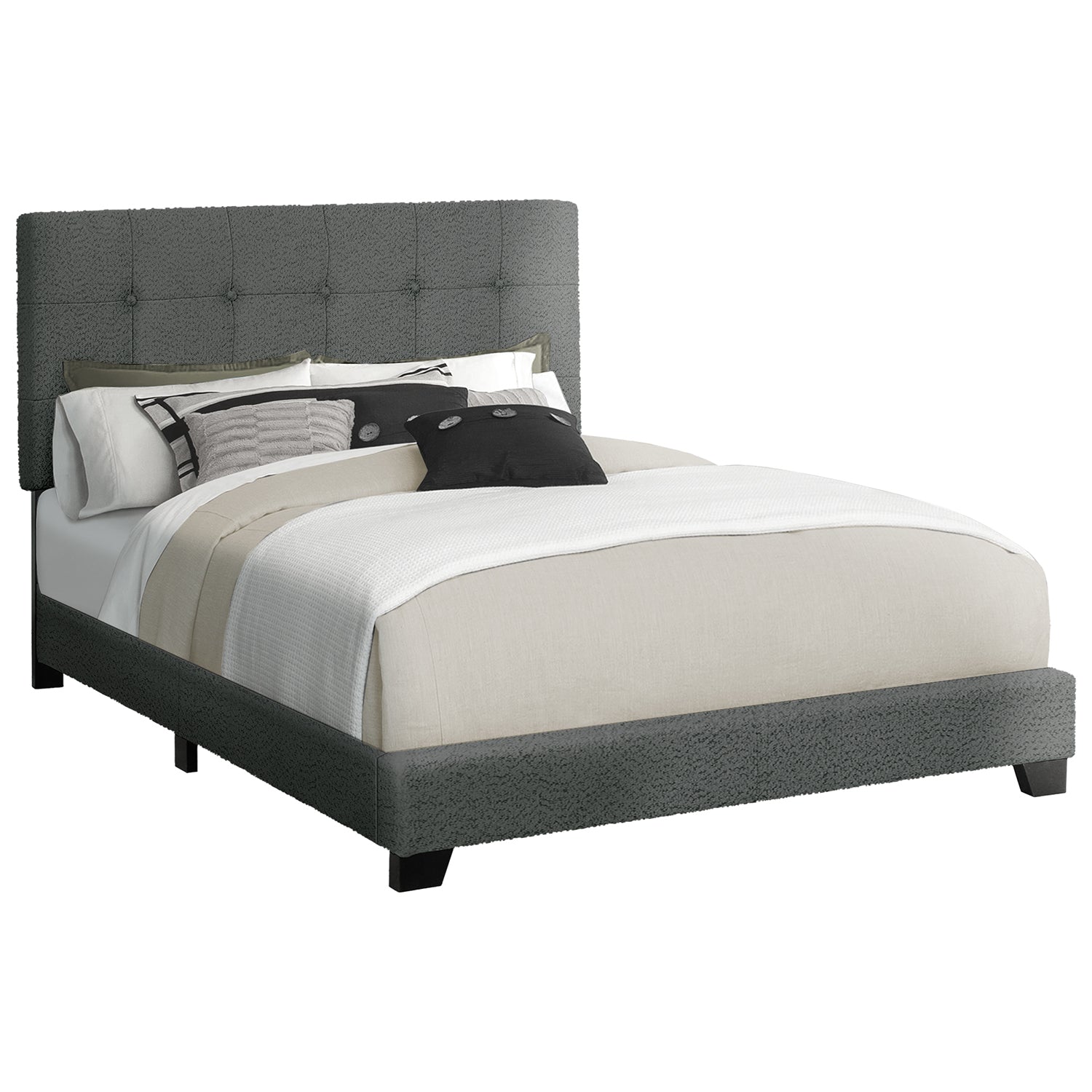 I 5803Q - Lit, Chambre À Coucher, Cadre Seulement, Grand, Rembourré, Boucle Gris Foncé, Transitionnel - Simple Boutique
