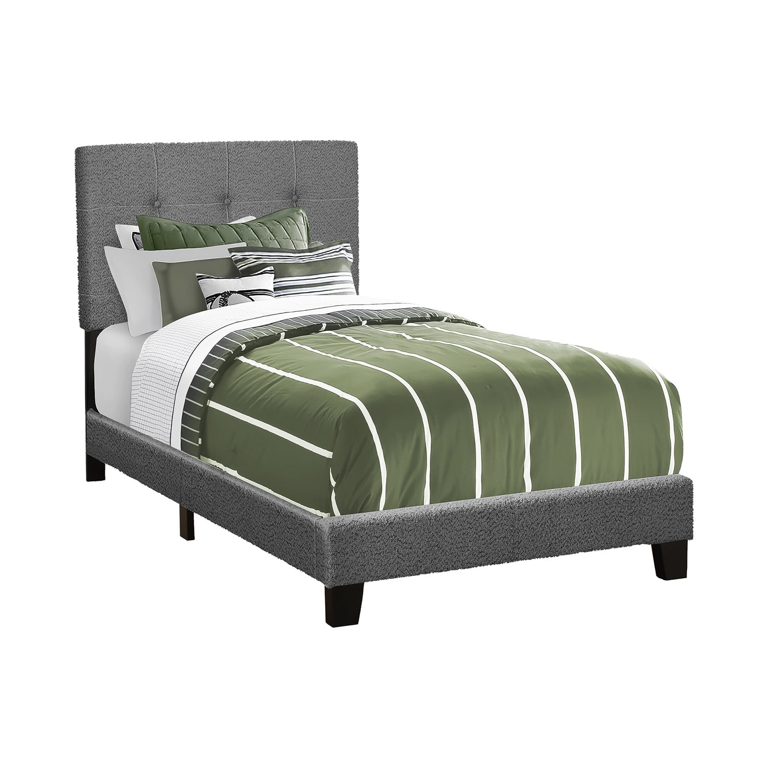 I 5803T - Lit, Taille Jumelle, Rembourré, Chambre À Coucher, Cadre Seulement, Jeune, Adolescent, Juvénile, Boucle Gris Foncé, Transitionnel - Simple Boutique