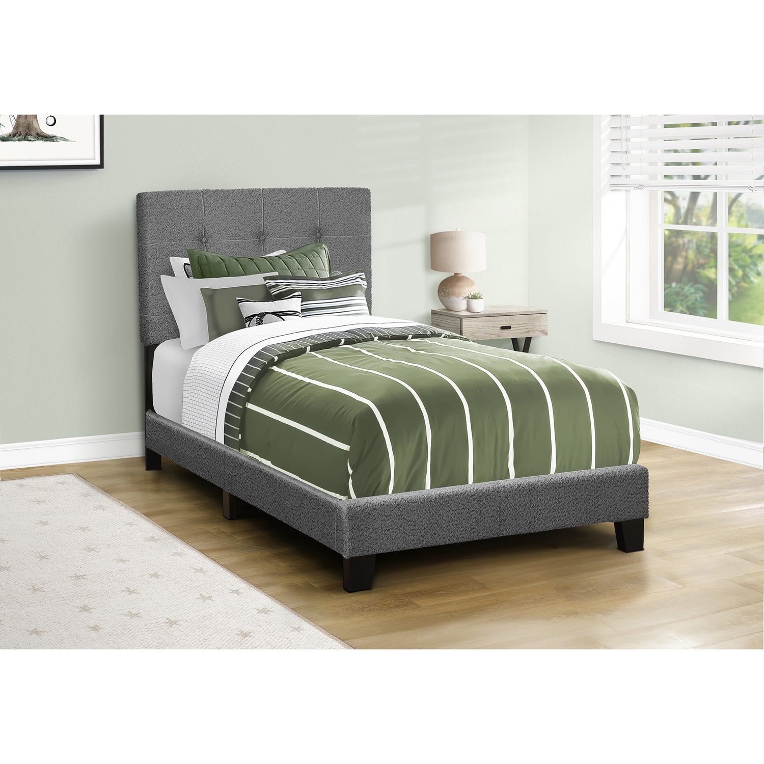 I 5803T - Lit, Taille Jumelle, Rembourré, Chambre À Coucher, Cadre Seulement, Jeune, Adolescent, Juvénile, Boucle Gris Foncé, Transitionnel - Simple Boutique