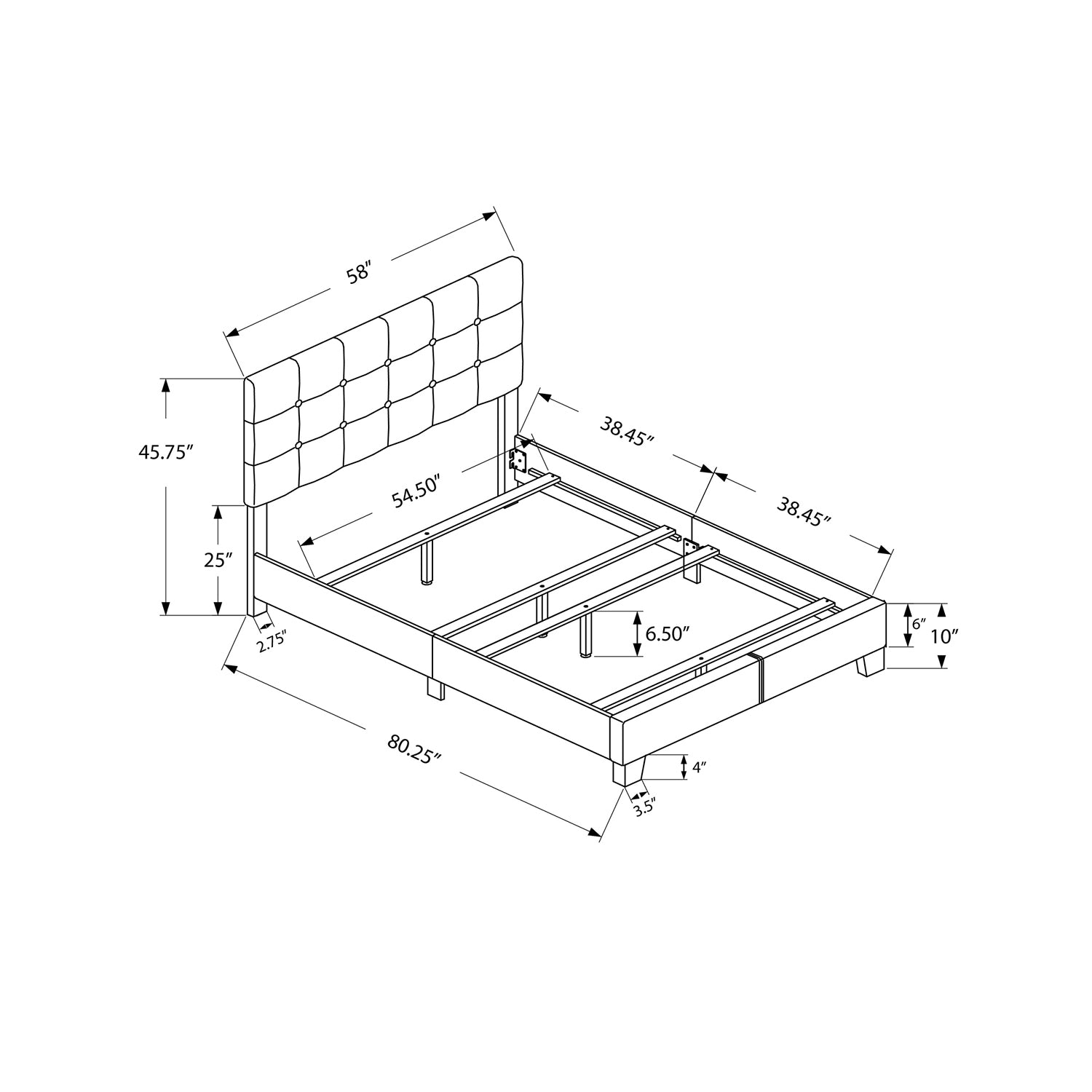 I 5805F - Lit, Taille Totale, Chambre À Coucher, Rembourré, Cadre Seulement, Transitionnel - Simple Boutique