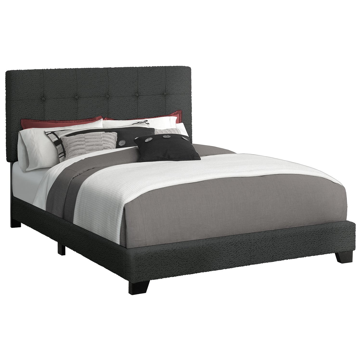 I 5805Q - Lit, Chambre À Coucher, Cadre Seulement, Grand, Rembourré, Boucle Noire, Transitionnel - Simple Boutique