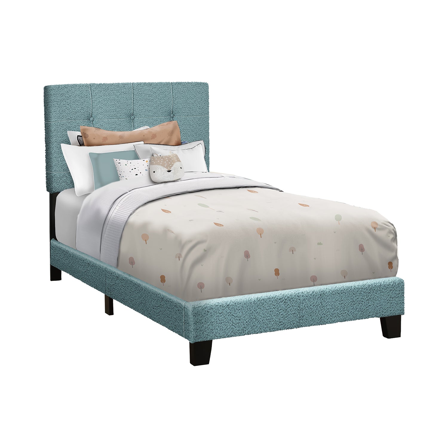 I 5806T - Lit, Taille Jumelle, Rembourré, Chambre À Coucher, Cadre Seulement, Jeune, Adolescent, Juvénile, Boucle Bleu Clair, Transitionnel - Simple Boutique