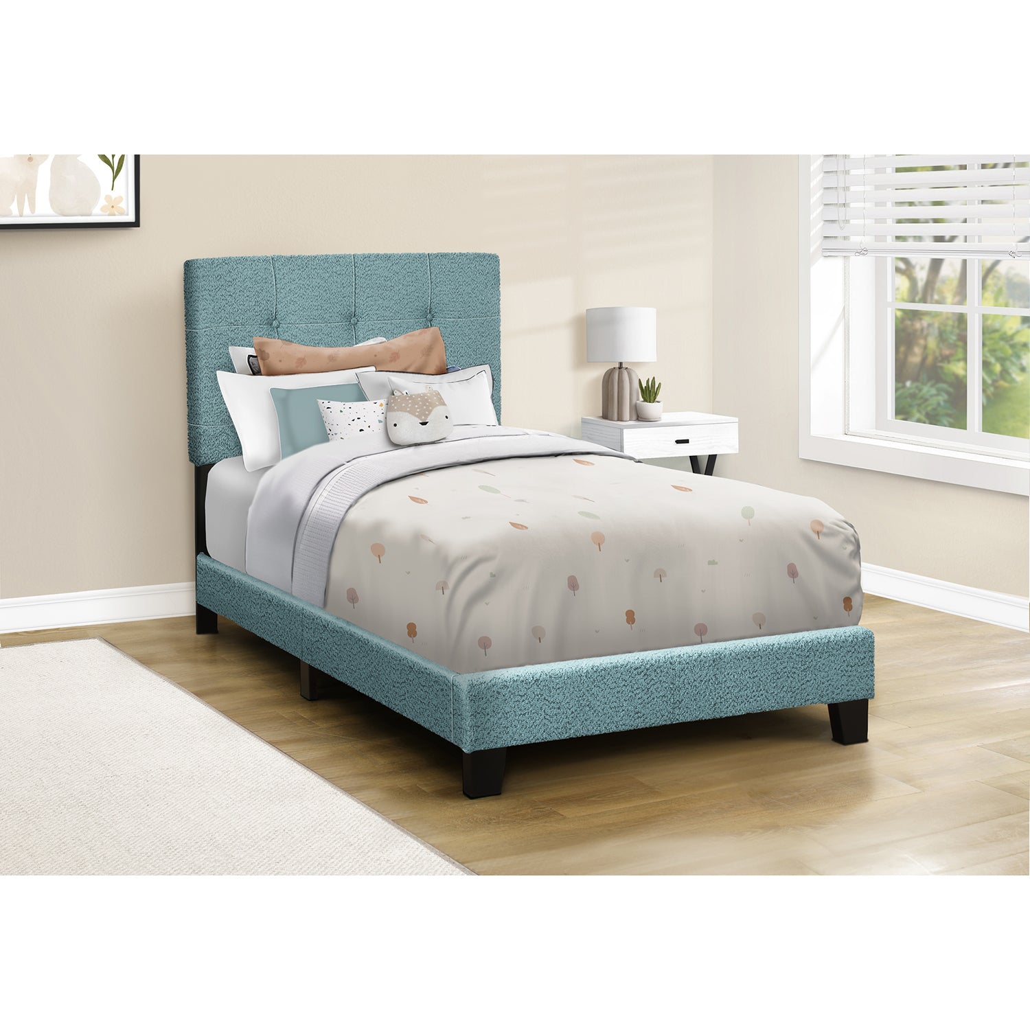 I 5806T - Lit, Taille Jumelle, Rembourré, Chambre À Coucher, Cadre Seulement, Jeune, Adolescent, Juvénile, Boucle Bleu Clair, Transitionnel - Simple Boutique