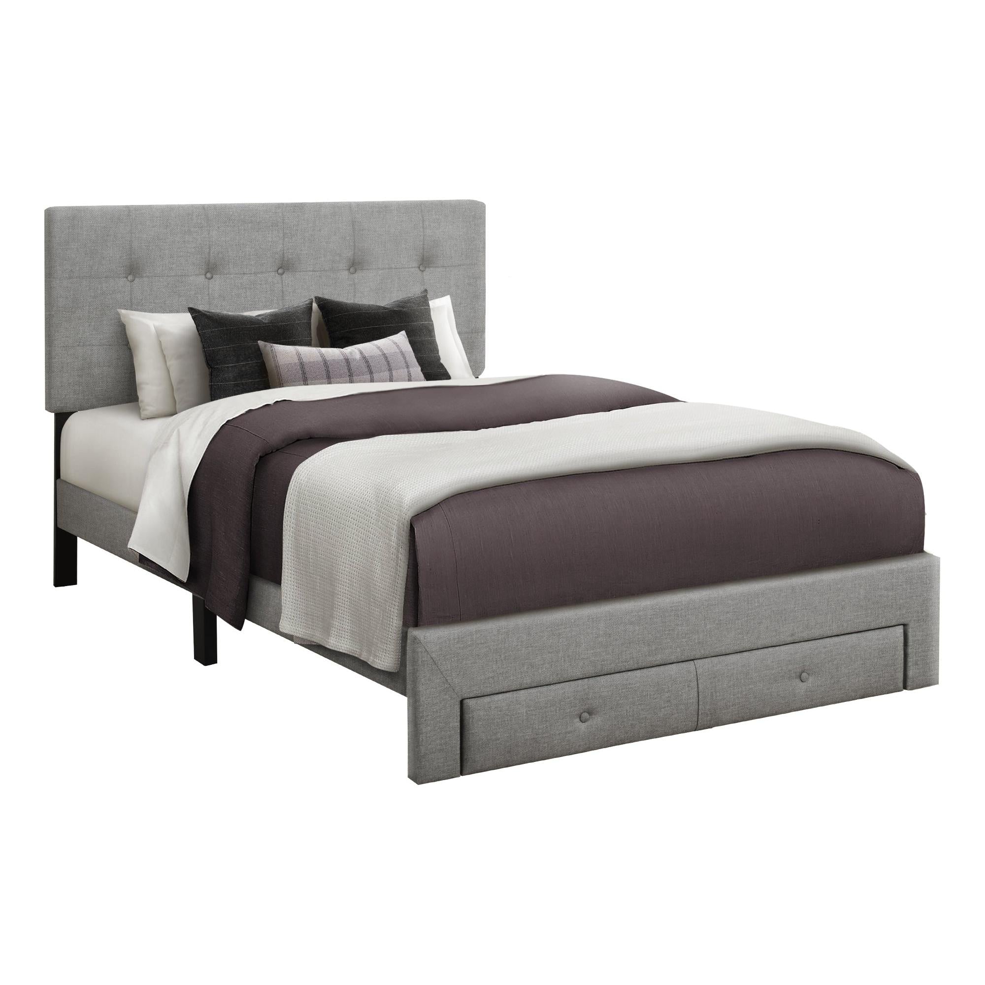 I 5900F - Lit, Taille Totale, Lit À Plateforme, Rembourré, Tiroirs De Rangement, Chambre À Coucher, Juvénile, Aspect Linge Gris, Transitionnel - Simple Boutique