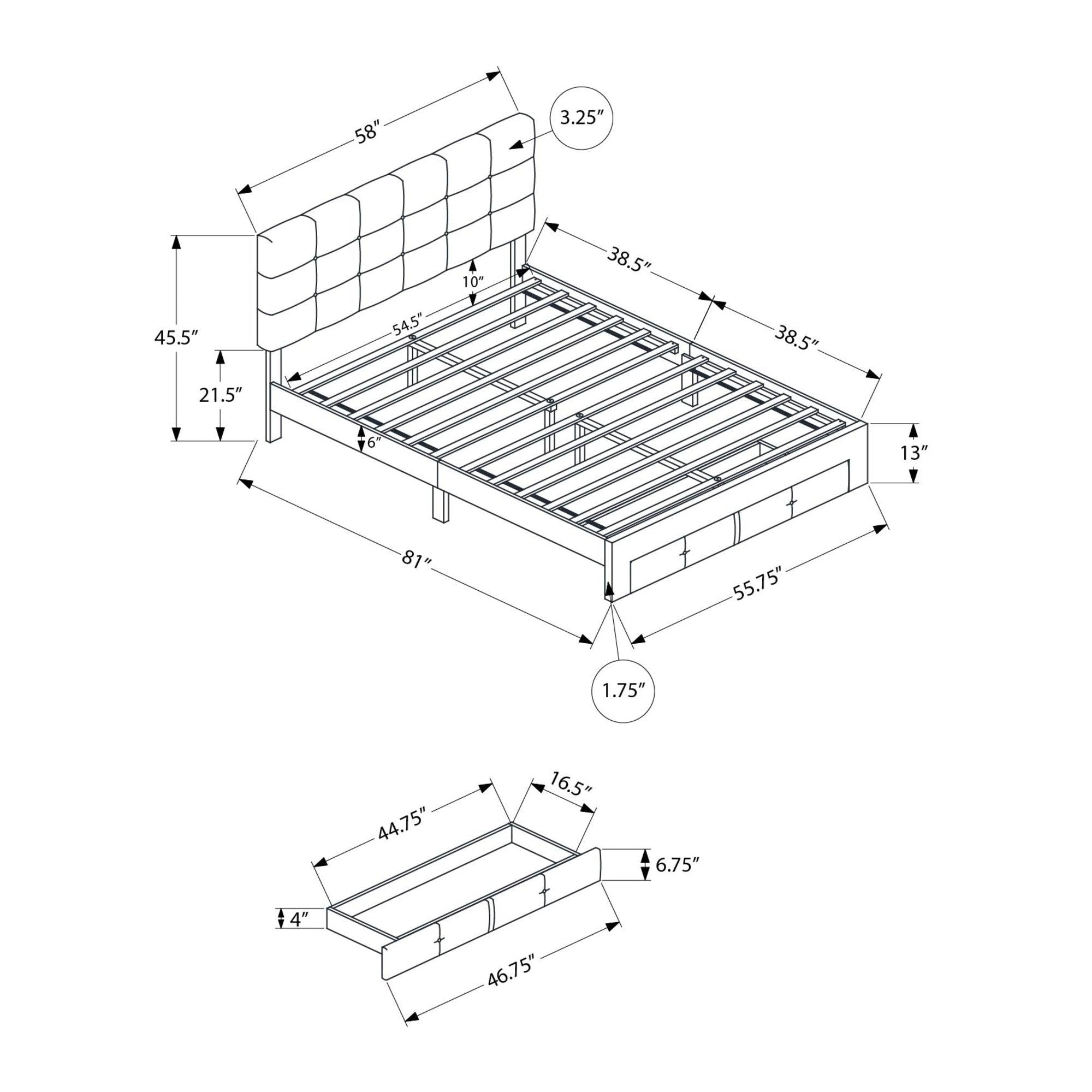 I 5900F - Lit, Taille Totale, Lit À Plateforme, Rembourré, Tiroirs De Rangement, Chambre À Coucher, Juvénile, Aspect Linge Gris, Transitionnel - Simple Boutique