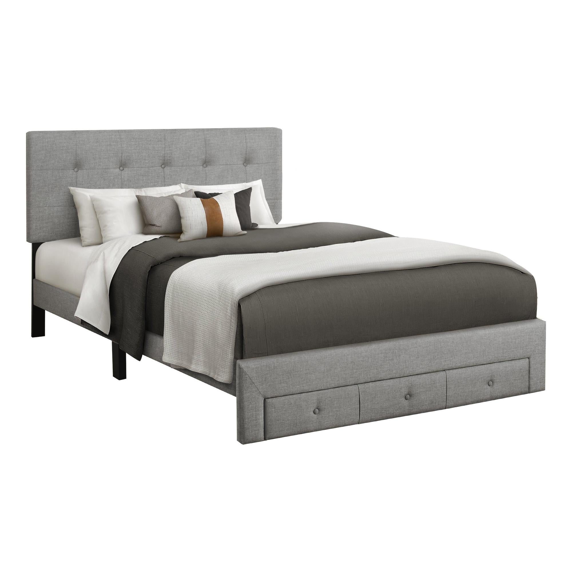 I 5900Q - Lit, Grand, Lit À Plateforme, Tiroirs De Rangement, Rembourré, Cadre Seulement, Chambre À Coucher, Aspect Linge Gris, Transitionnel - Simple Boutique
