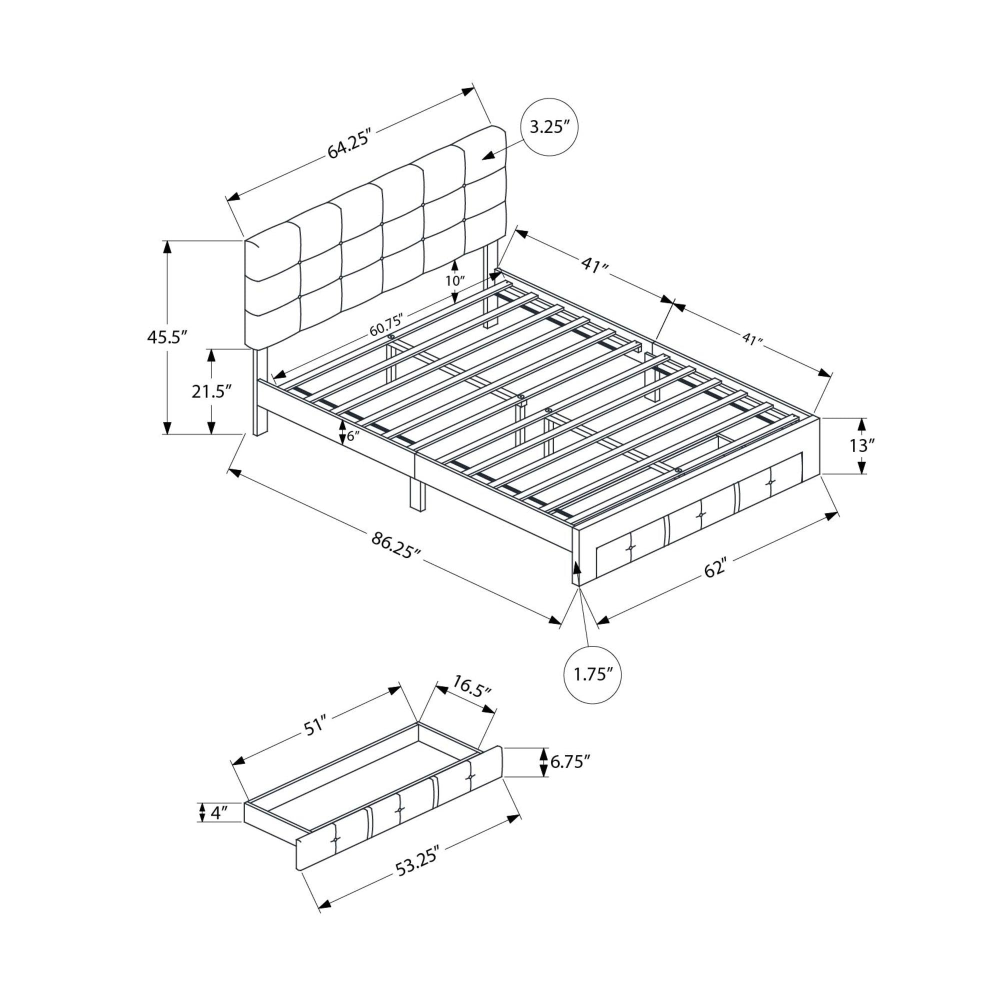 I 5900Q - Lit, Grand, Lit À Plateforme, Tiroirs De Rangement, Rembourré, Cadre Seulement, Chambre À Coucher, Aspect Linge Gris, Transitionnel - Simple Boutique