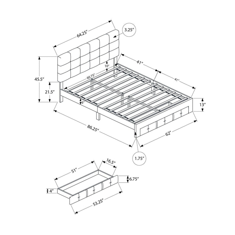 I 5900Q - Lit, Grand, Lit À Plateforme, Tiroirs De Rangement, Rembourré, Cadre Seulement, Chambre À Coucher, Aspect Linge Gris, Transitionnel - Simple Boutique
