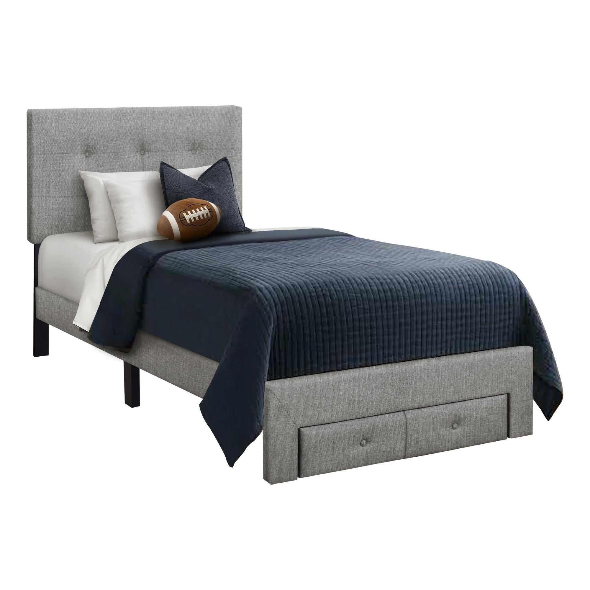 I 5900T - Lit, Taille Jumelle, Lit À Plateforme, Rembourré, Juvénile, Tiroirs De Rangement, Cadre Seulement, Chambre À Coucher, Aspect Linge Gris, Transitionnel - Simple Boutique