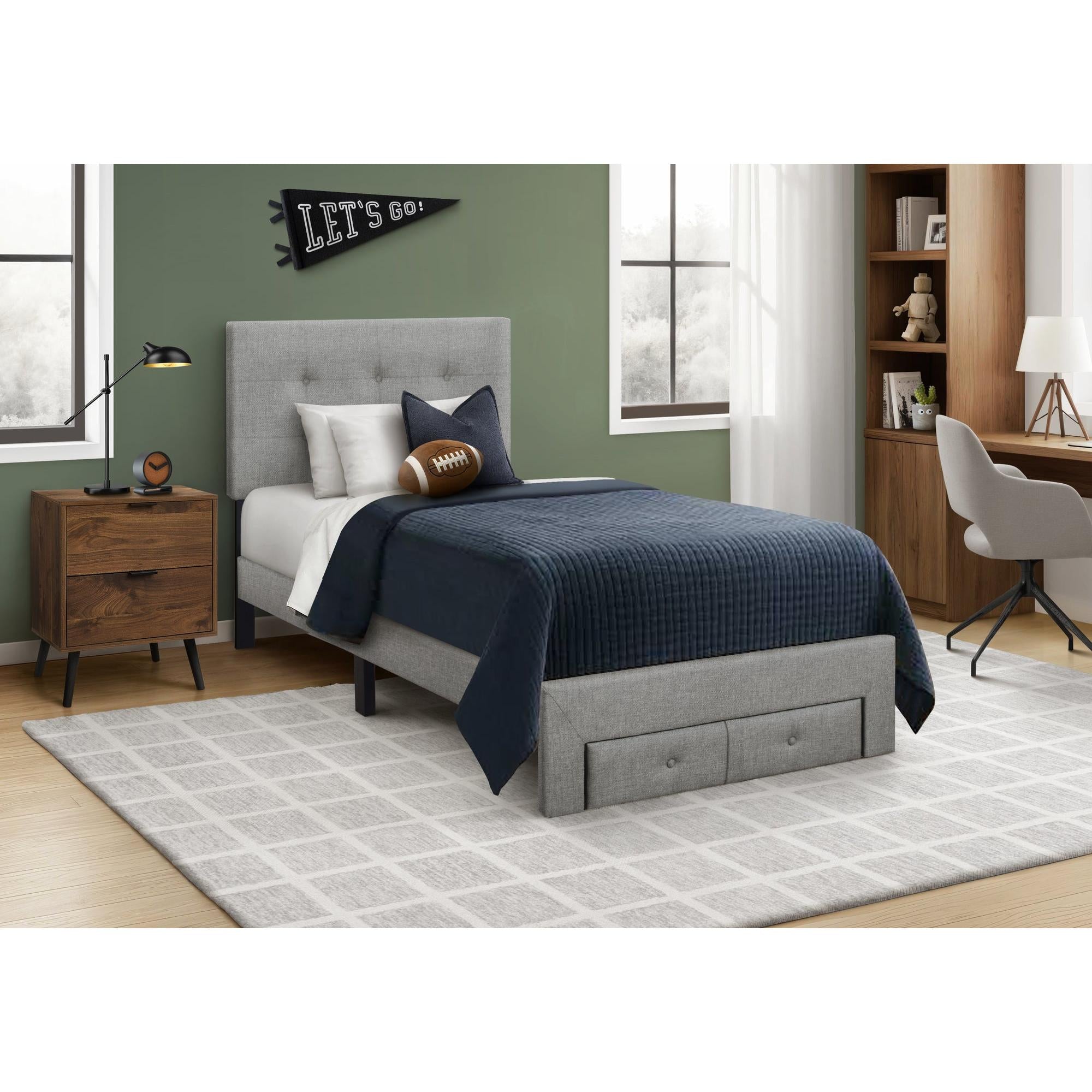 I 5900T - Lit, Taille Jumelle, Lit À Plateforme, Rembourré, Juvénile, Tiroirs De Rangement, Cadre Seulement, Chambre À Coucher, Aspect Linge Gris, Transitionnel - Simple Boutique