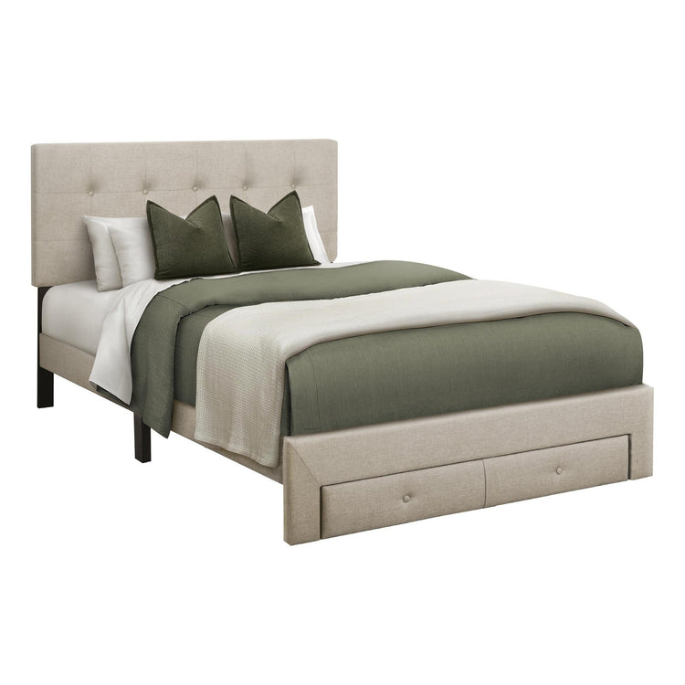 I 5901F - Lit, Taille Totale, Lit À Plateforme, Rembourré, Tiroirs De Rangement, Chambre À Coucher, Juvénile, Aspect Linge Beige, Transitionnel - Simple Boutique