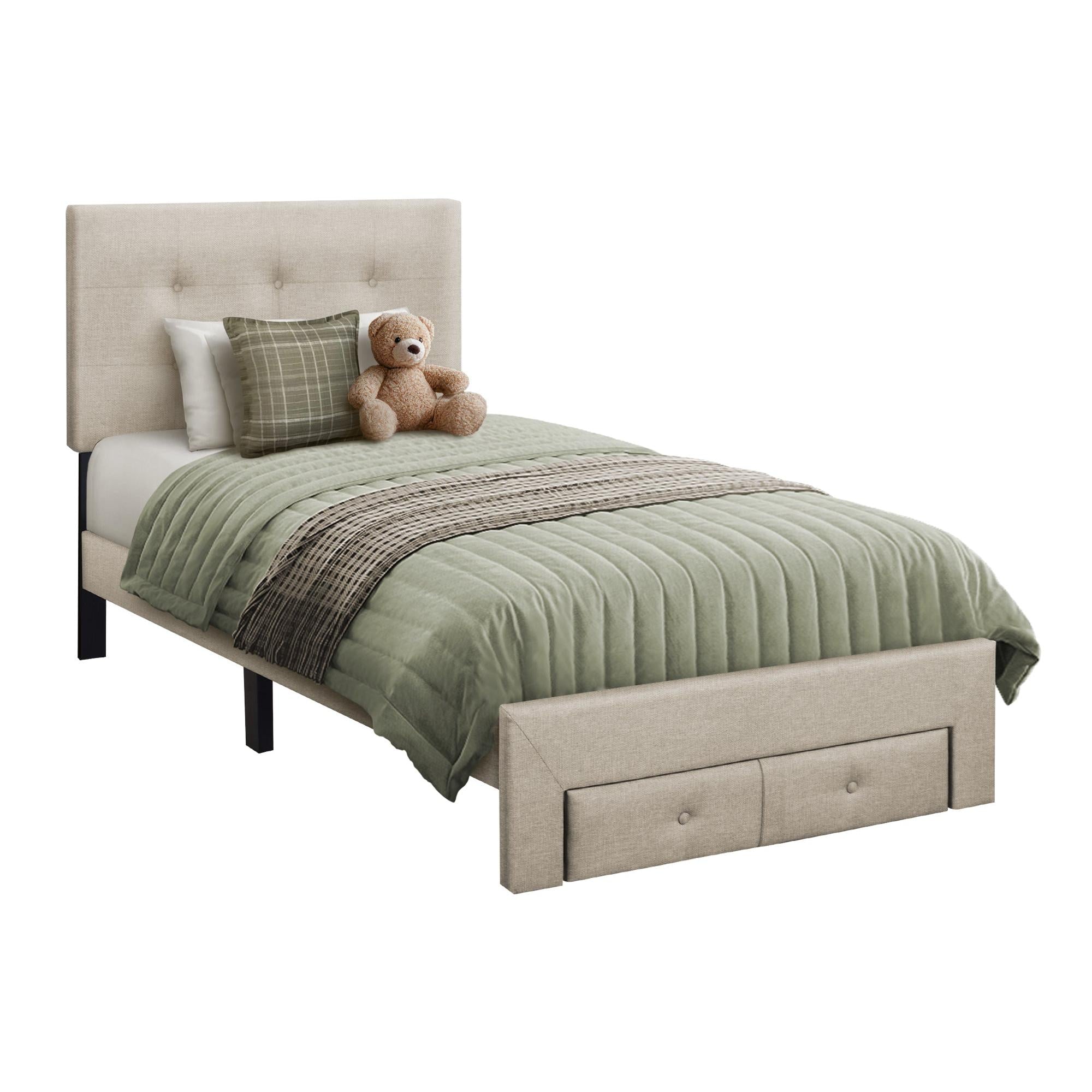I 5901T - Lit, Taille Jumelle, Lit À Plateforme, Rembourré, Juvénile, Tiroirs De Rangement, Cadre Seulement, Chambre À Coucher, Aspect Linge Beige, Transitionnel - Simple Boutique