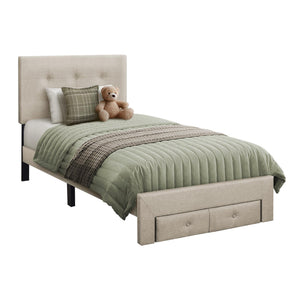 I 5901T - Lit, Taille Jumelle, Lit À Plateforme, Rembourré, Juvénile, Tiroirs De Rangement, Cadre Seulement, Chambre À Coucher, Aspect Linge Beige, Transitionnel - Simple Boutique