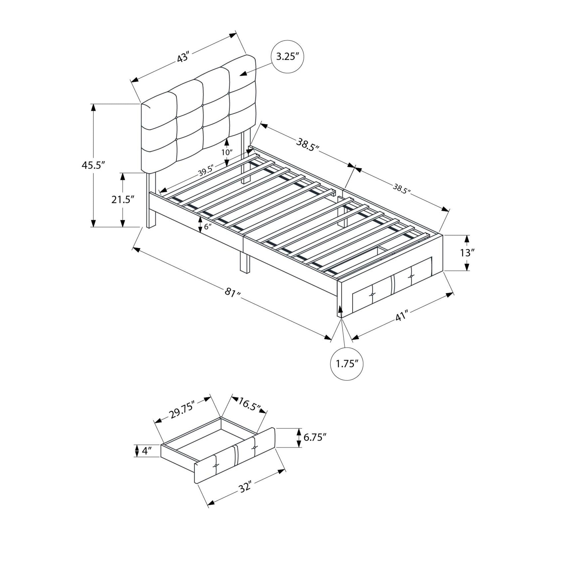 I 5901T - Lit, Taille Jumelle, Lit À Plateforme, Rembourré, Juvénile, Tiroirs De Rangement, Cadre Seulement, Chambre À Coucher, Aspect Linge Beige, Transitionnel - Simple Boutique