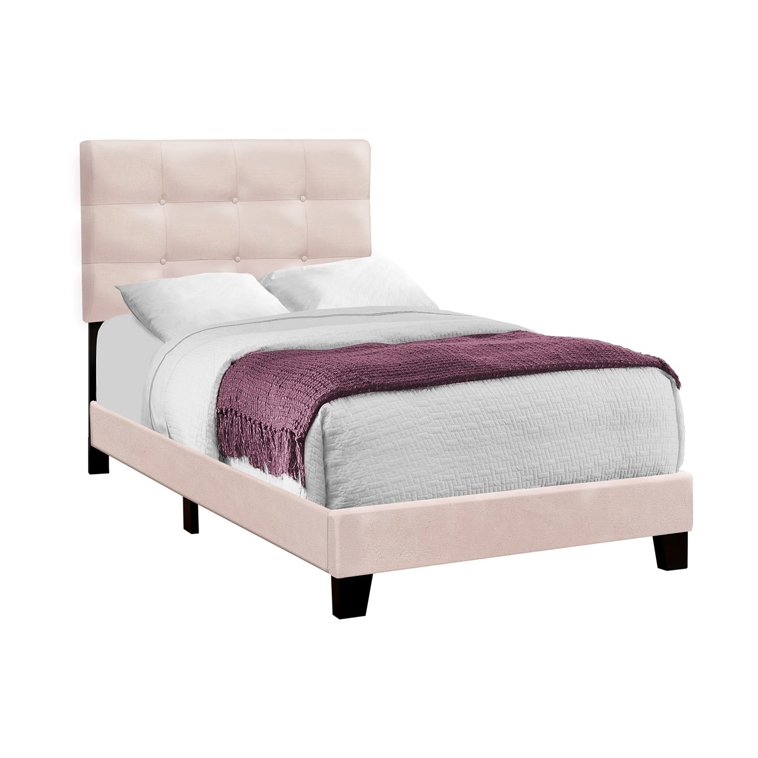 I 5916T - Lit, Taille Simple, Rembourré, Chambre À Coucher, Cadre Seulement, Jeune, Adolescent, Juvénile, Velours Rose, Transitionnel - Simple Boutique