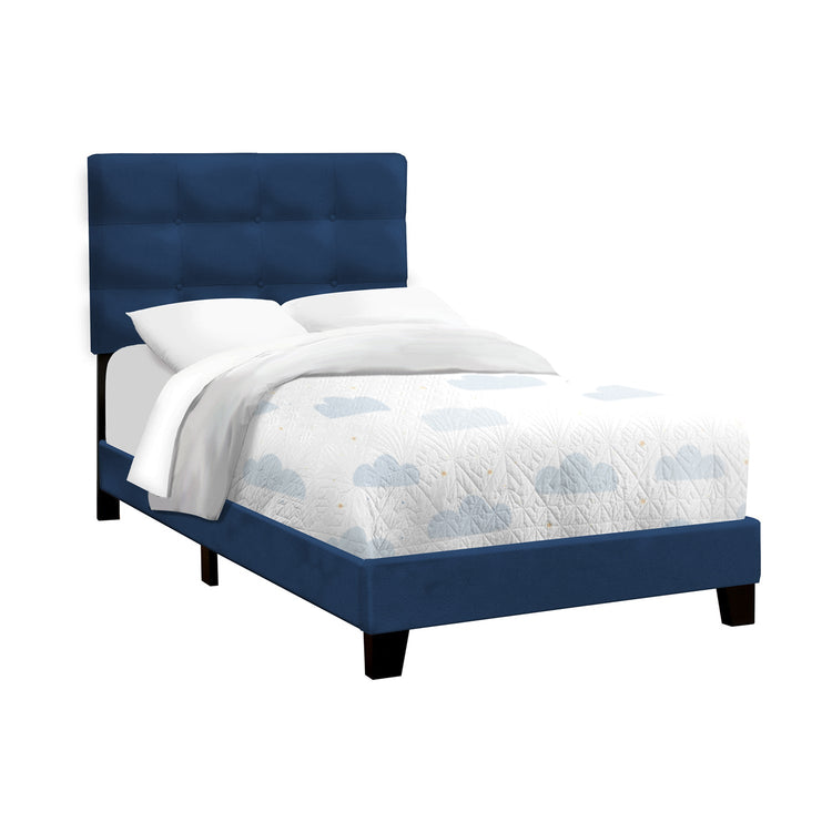 I 5918T - Lit, Taille Simple, Rembourré, Chambre À Coucher, Cadre Seulement, Jeune, Adolescent, Juvénile, Velours Bleu, Transitionnel - Simple Boutique
