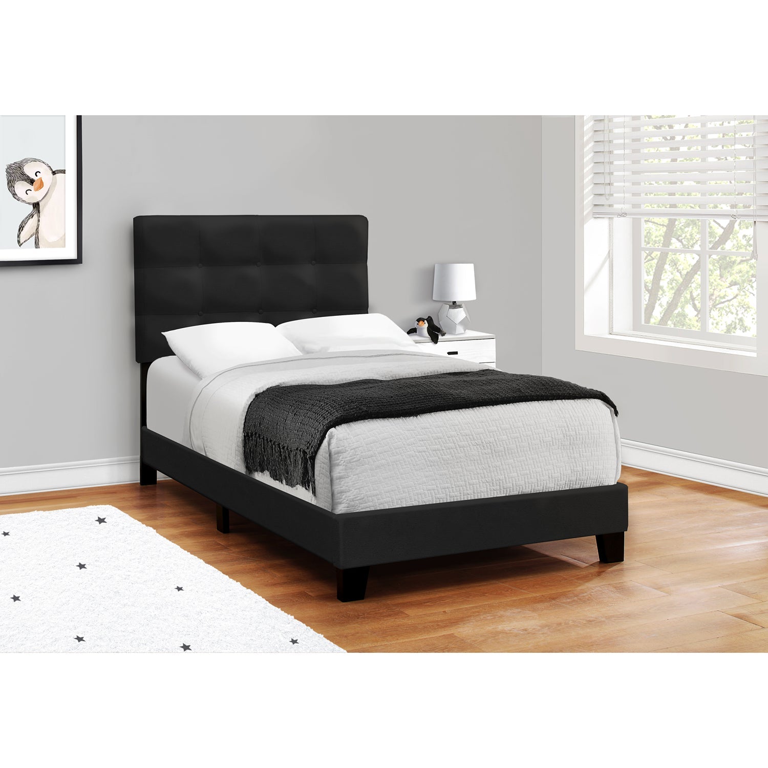 I 5924T - Lit, Taille Simple, Rembourré, Chambre À Coucher, Cadre Seulement, Jeune, Adolescent, Juvénile, Velours Noir, Transitionnel - Simple Boutique