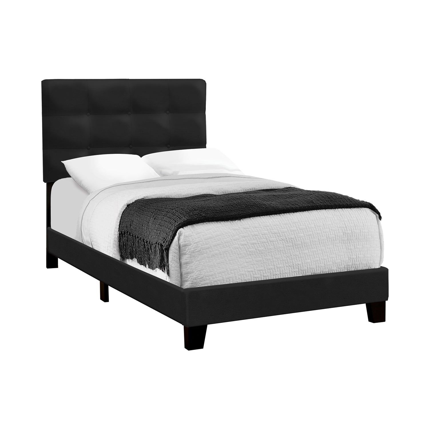 I 5924T - Lit, Taille Simple, Rembourré, Chambre À Coucher, Cadre Seulement, Jeune, Adolescent, Juvénile, Velours Noir, Transitionnel - Simple Boutique