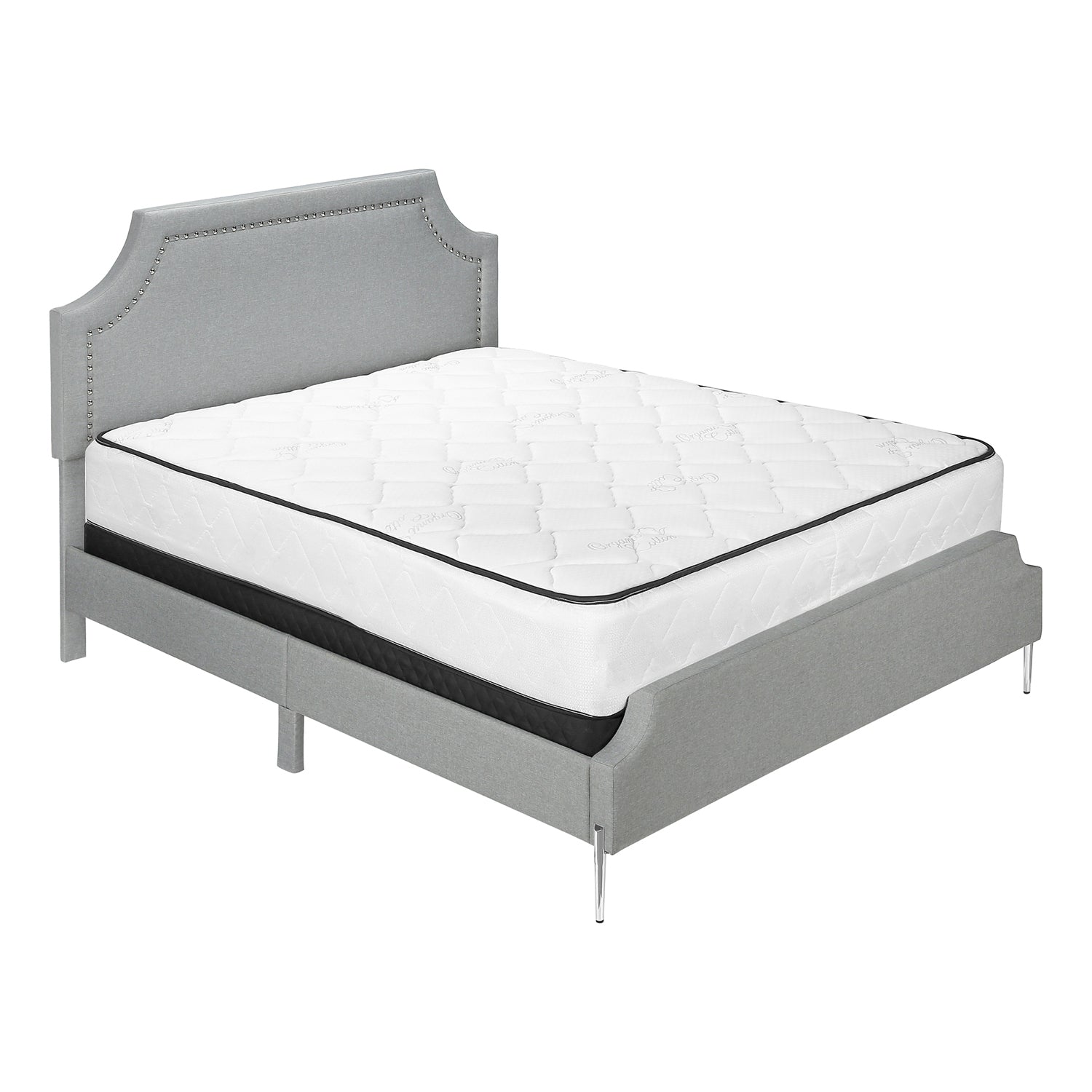 I 6035Q - Lit, Grand, Chambre À Coucher, Cadre, Rembourré, Apparence De Lin Gris, Pieds En Métal Chrome, Transitionnel - Simple Boutique