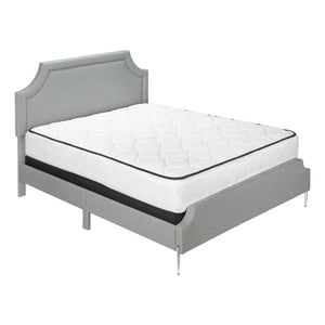 I 6035Q - Lit, Grand, Chambre À Coucher, Cadre, Rembourré, Apparence De Lin Gris, Pieds En Métal Chrome, Transitionnel - Simple Boutique